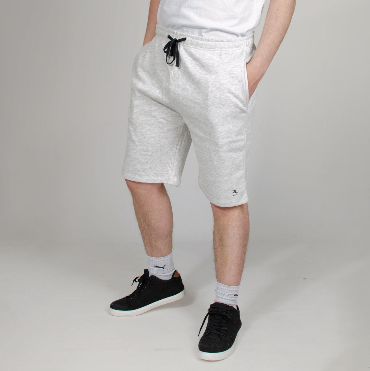 Penguin Mens Cotton Sweat Shorts Knee Length - Grey - Size Medium