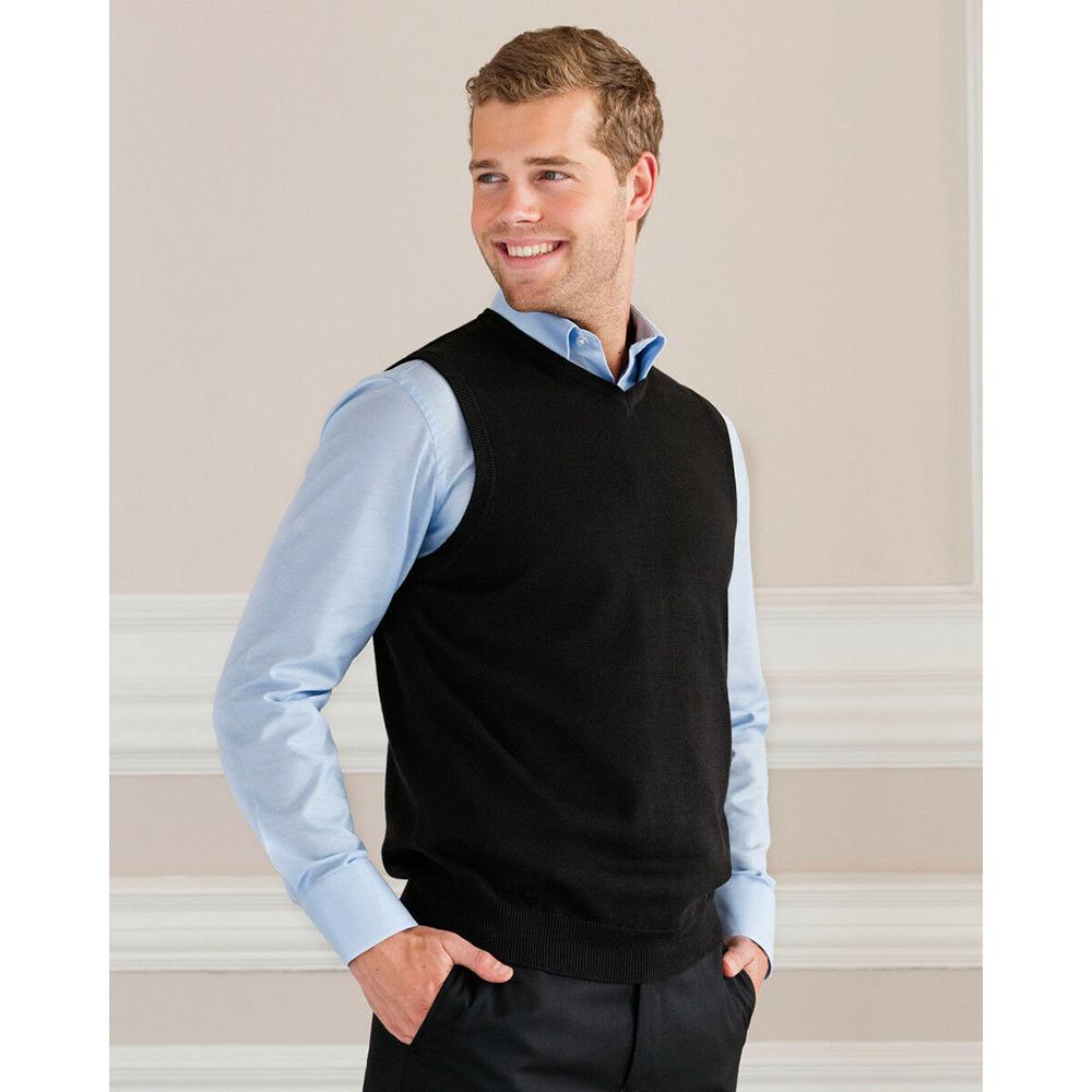 Russell Athletic Russell Collection Mens V-Neck Sleevless Knitted Pullover Top / Jumper för män (Svart) stickade tröjor herr – bild 2