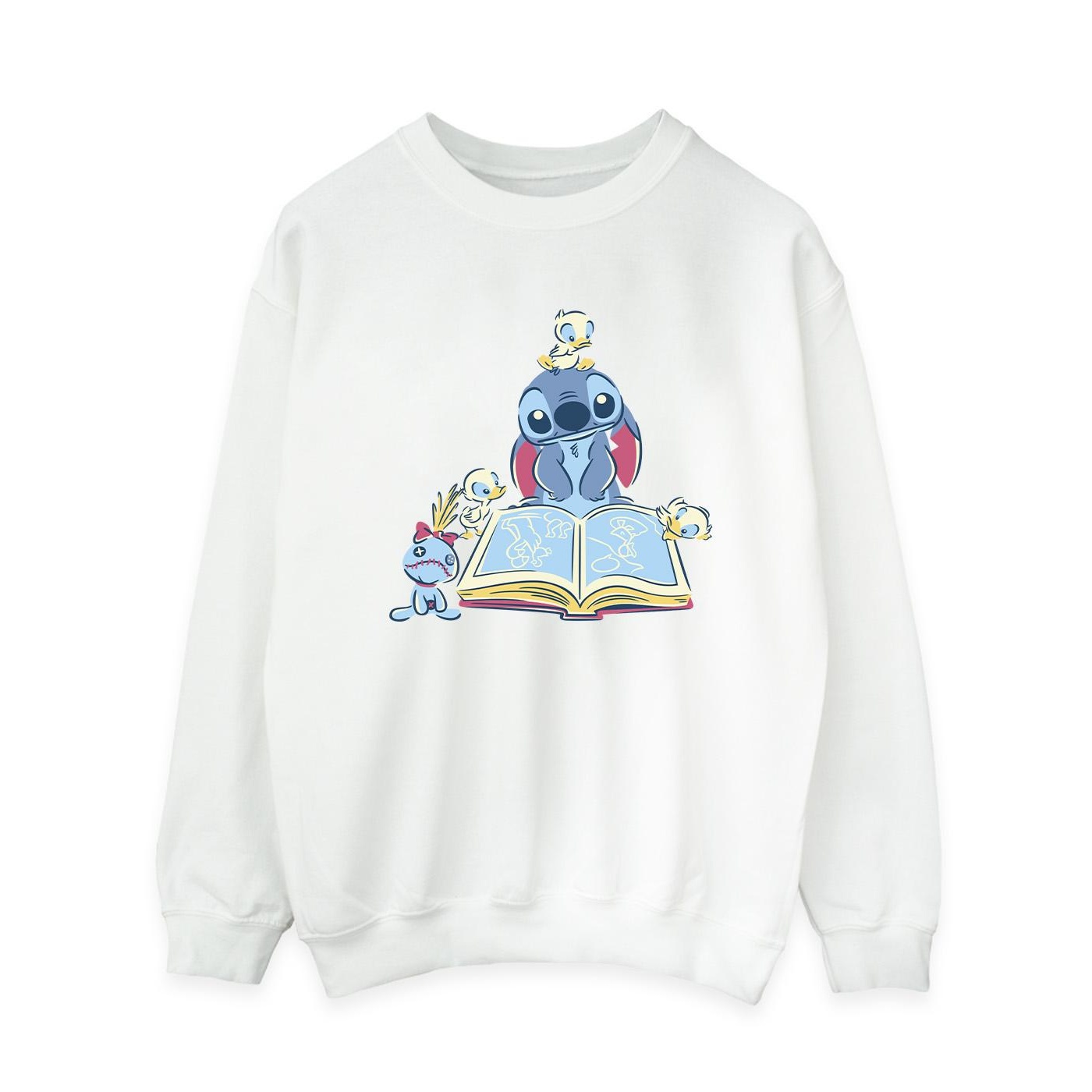 Thumbnail - Disney - "Lilo & Stitch Reading A Book" Sweatshirt für Damen (Weiß)