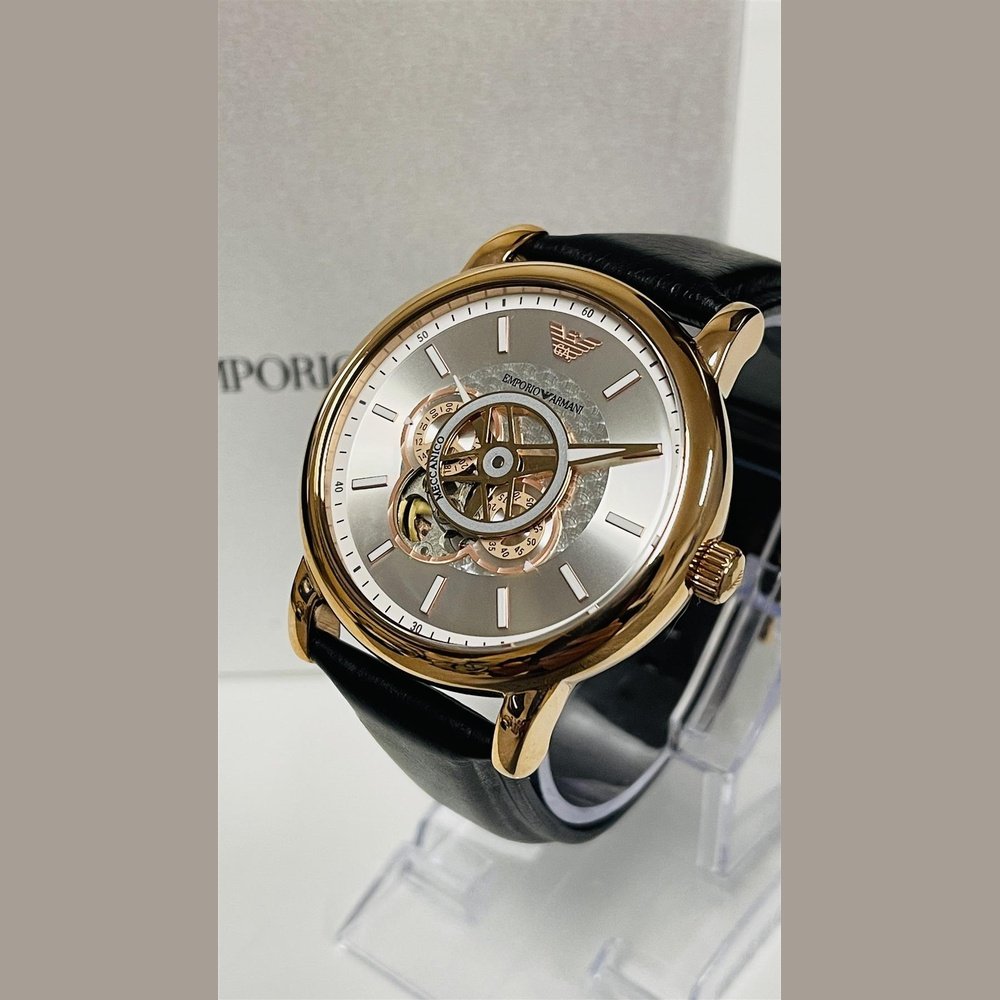 Emporio Armani AR60013 Automatisk herrklocka i svart läder – bild 2
