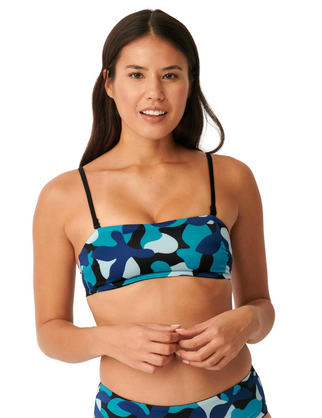 Sloggi Womens 10211199 Shore Flower Horn Strapless Bikini Swim Top - Blue Elastane - Size 14 Uk