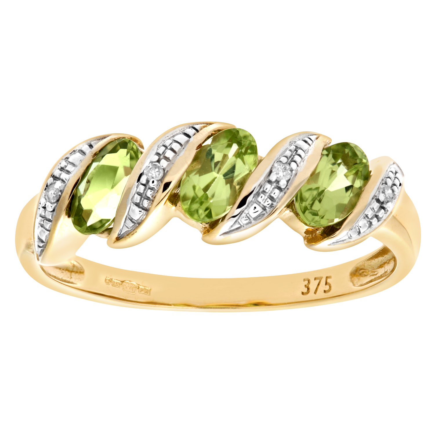 Diamant L’Eternel Womens 9ct Yellow Gold Diamond and Peridot Eternity Ladies Ring – Size U