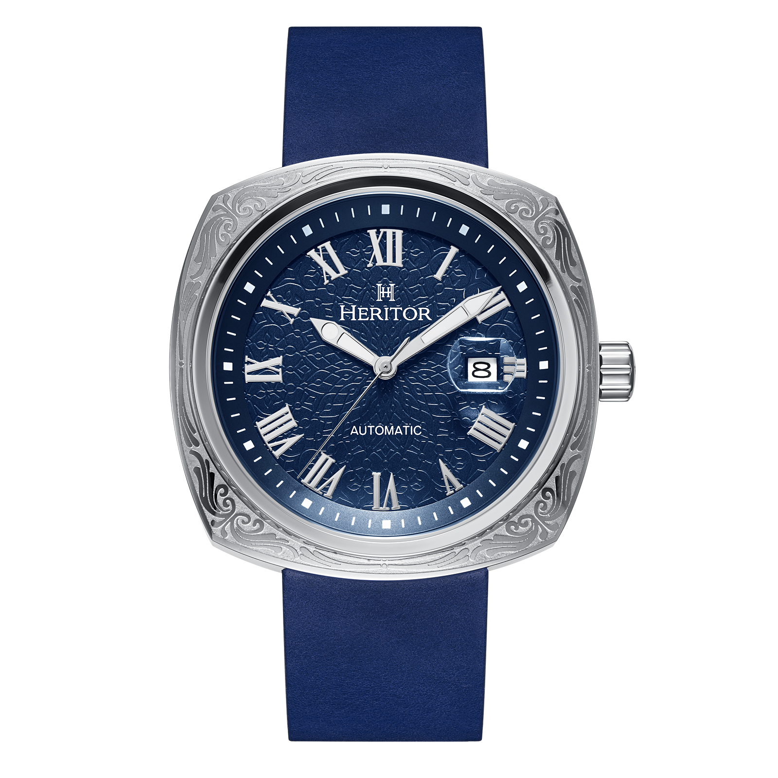 Thumbnail - Montre automatique Heritor Davenport avec boîtier gravé et bracelet en cuir avec date