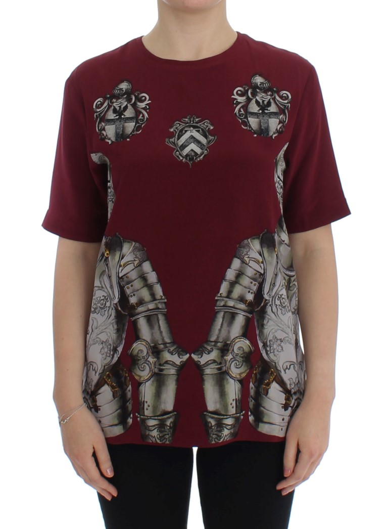 Thumbnail - Dolce & Gabbana Roter Ritter Print Seidenbluse T-Shirt