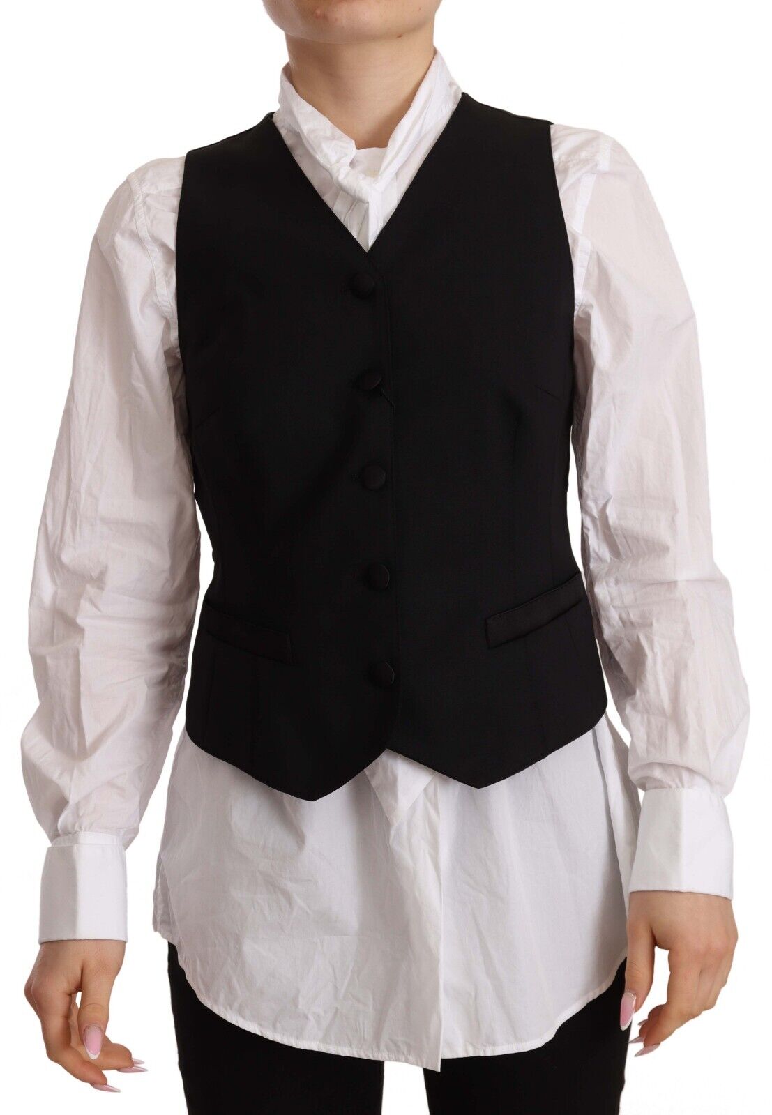 Dolce & Gabbana Vrouw Zwart Dames E Knopenloze Mouwloze Vest Viscose Top