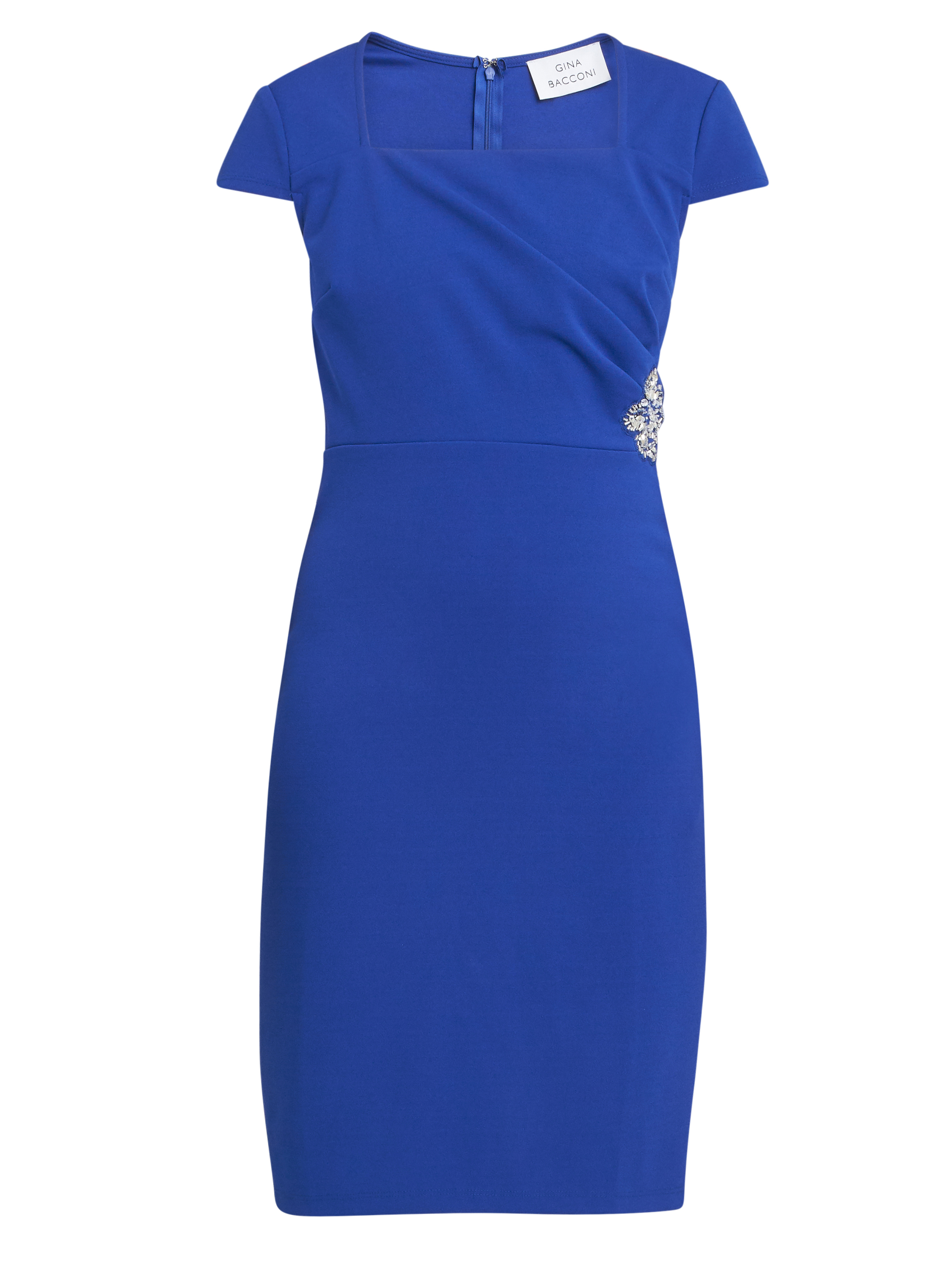 Gina Bacconi Womens Briah Square Neck Embellished Dress - Blue - Size 16 UK