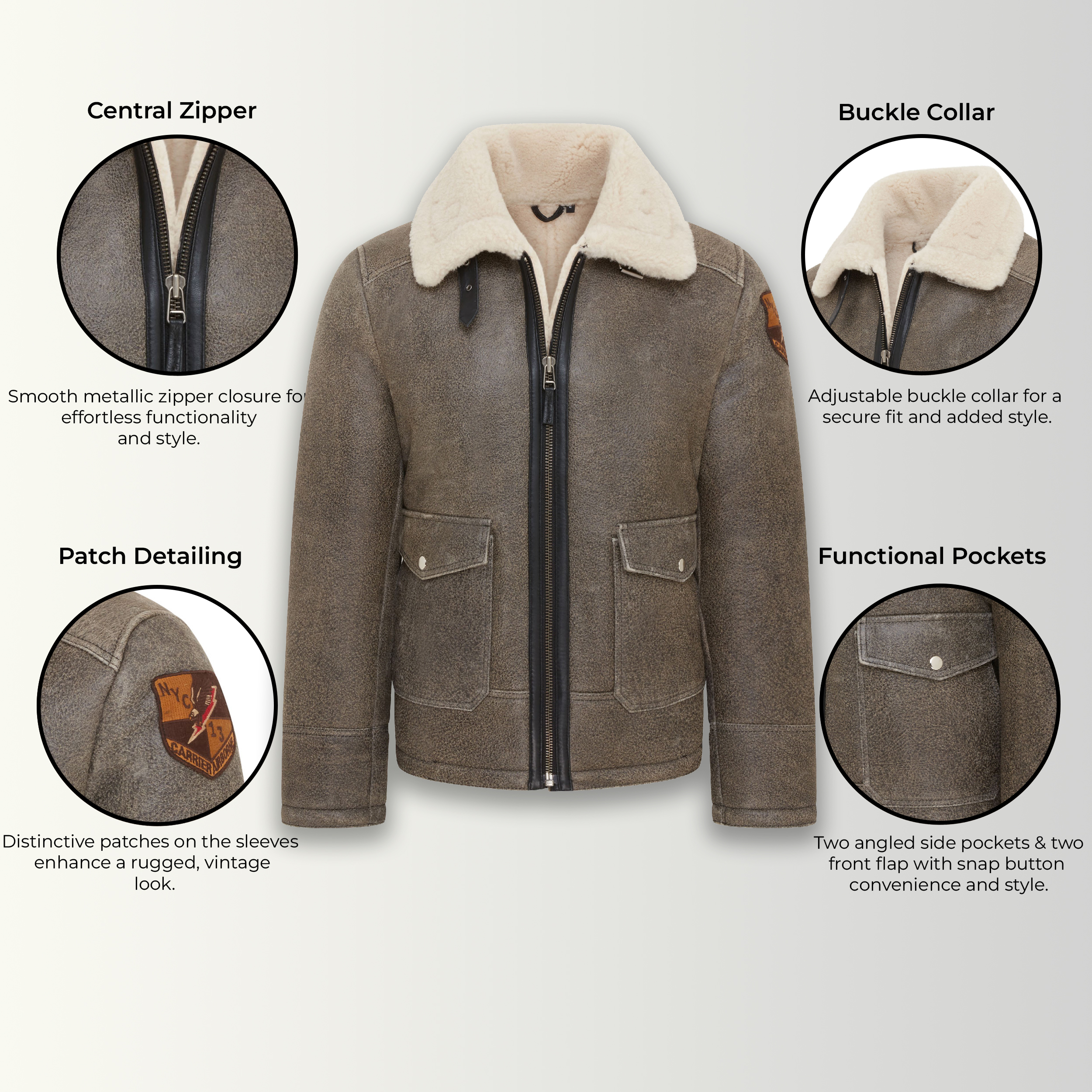 Herr Grå B3 Shearling Bomber Aviator Jacka Akutan 2
