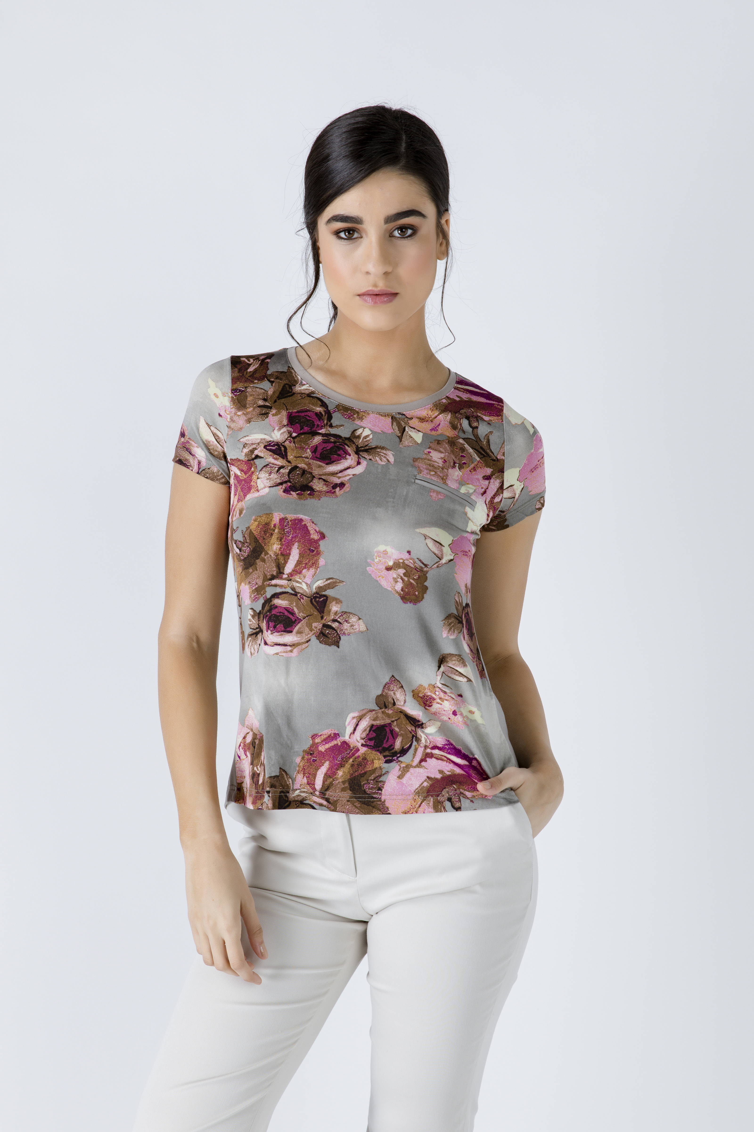 Gebloemde top met korte mouwen