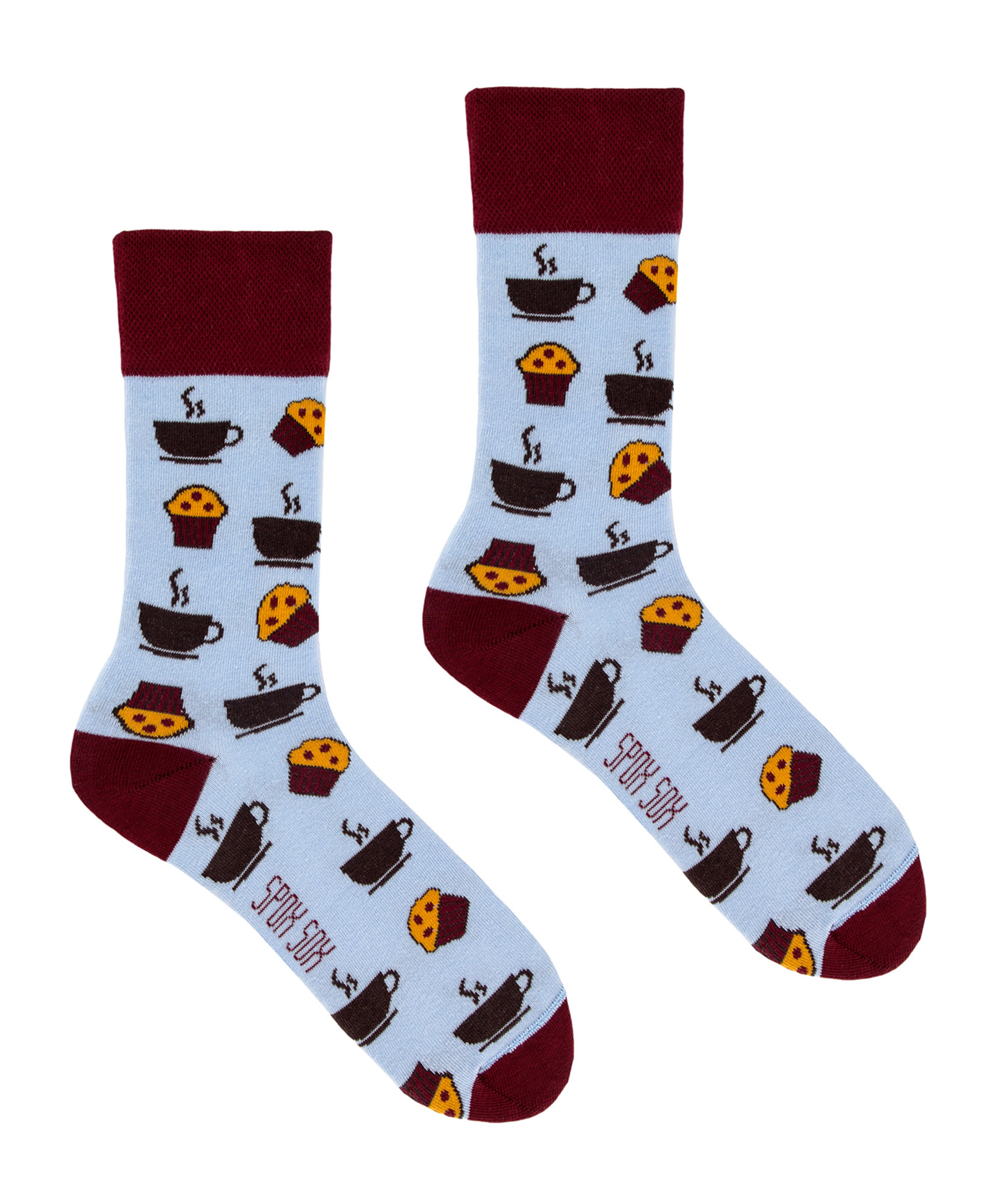 SPOX SOX Unisex - Mens & Ladies Mismatched Novelty Odd Socks - Coffee & Muffins - Multicolour Cotton - Size UK 11-12.5