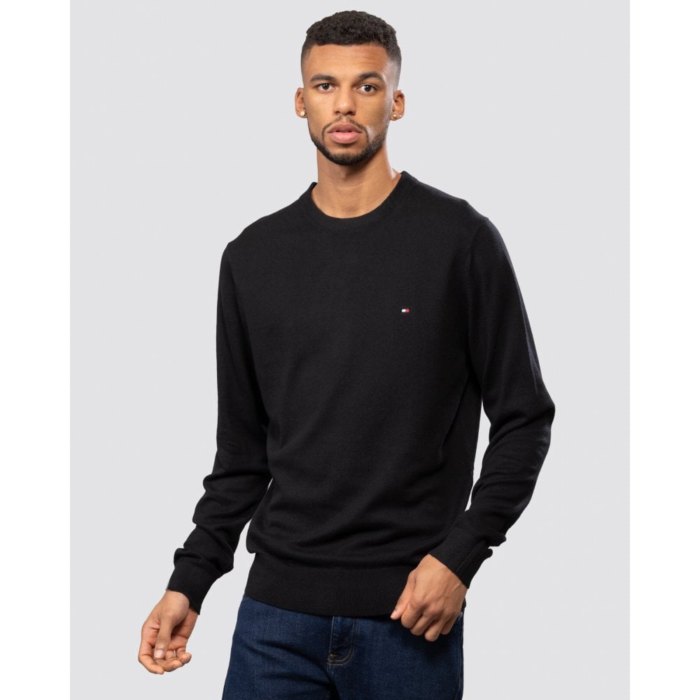 Tommy Hilfiger Organic Cotton Cashmere Mens Crew Sweater - Black - Size Large
