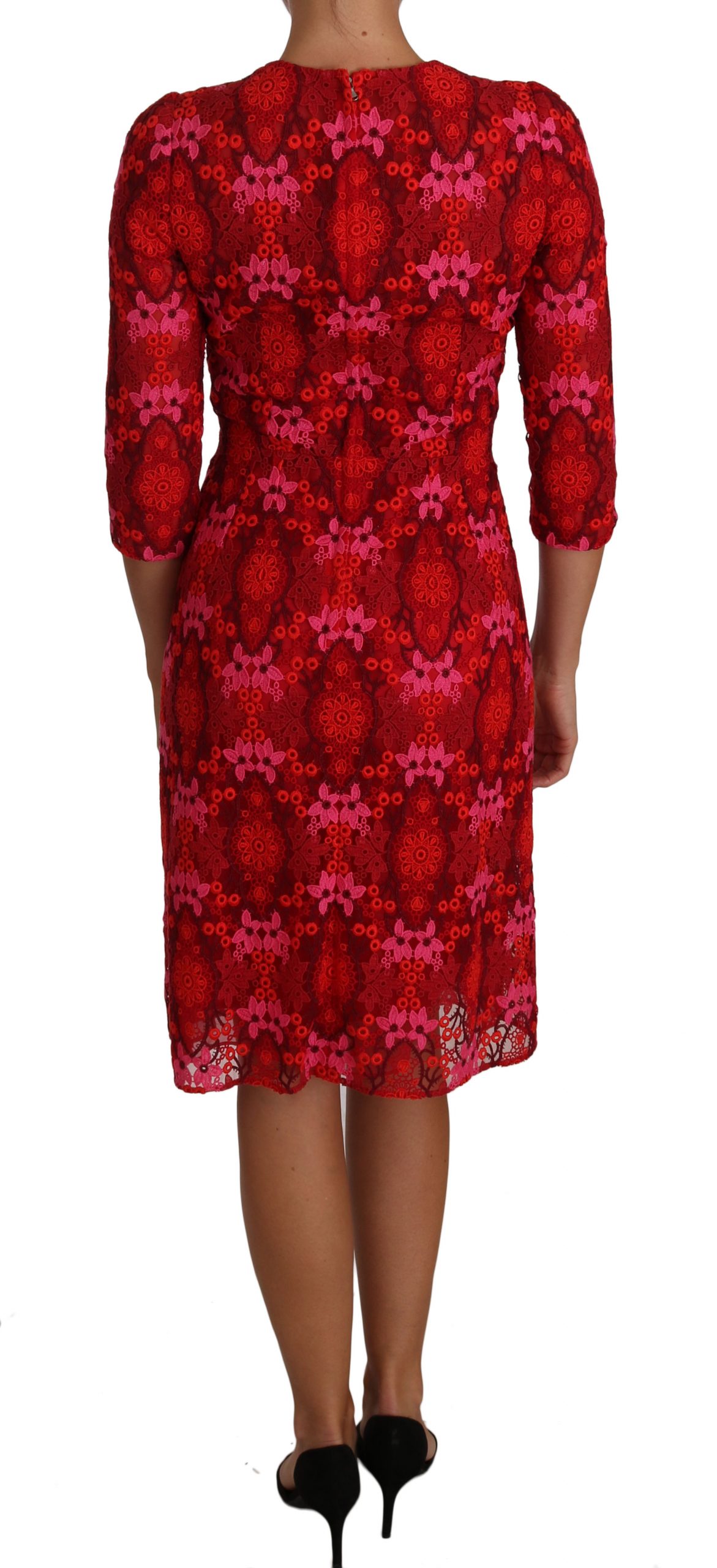 Dolce&Gabbana Blommig Krokigt Spets Röd Pink Sheath Klänning dam – bild 2