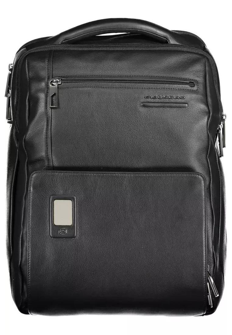 Piquadro Mens Black Leather Backpack - One Size