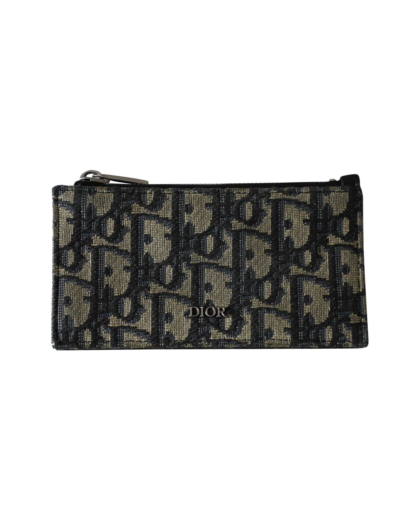Dior Gezipte Kaarthouder in Beige en Zwart Jacquard