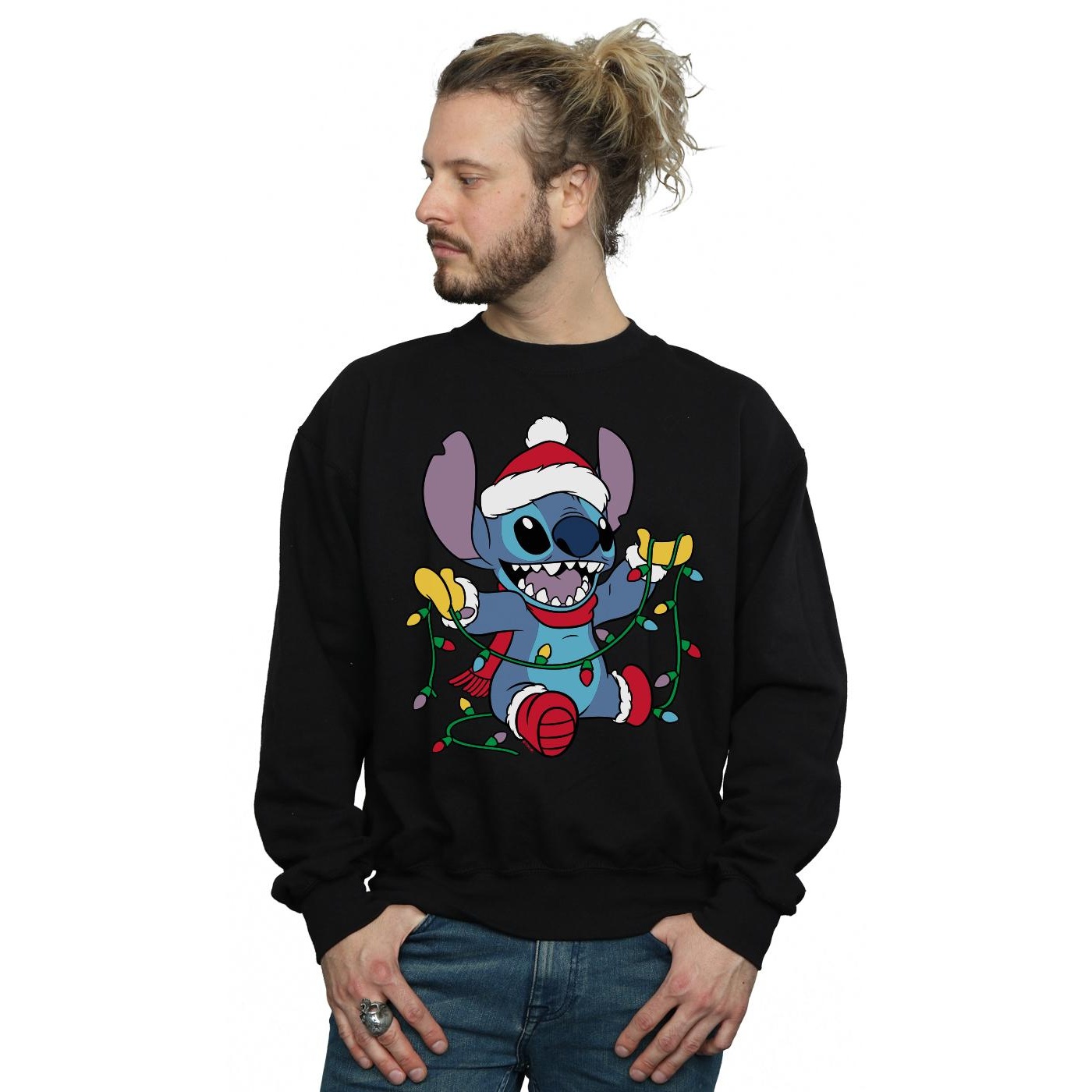 Disney Mens Lilo And Stitch Christmas Lights Sweatshirt (Black) herr – bild 2