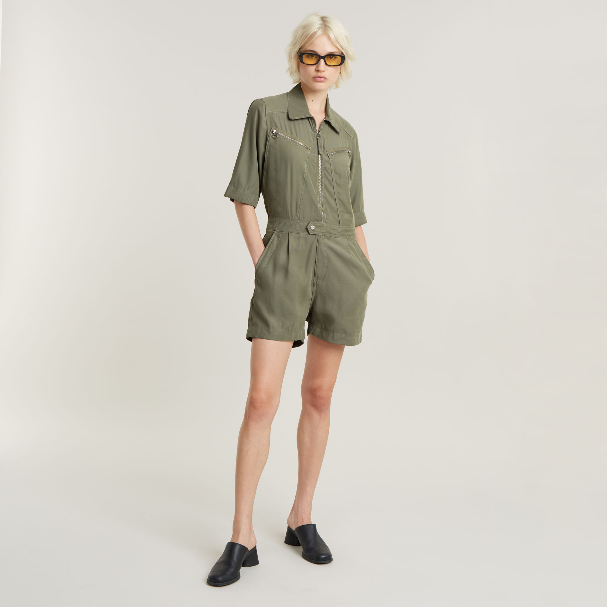 G Star Raw Womens G-Star RAW Zip Playsuit – Green Viscose – Size Small