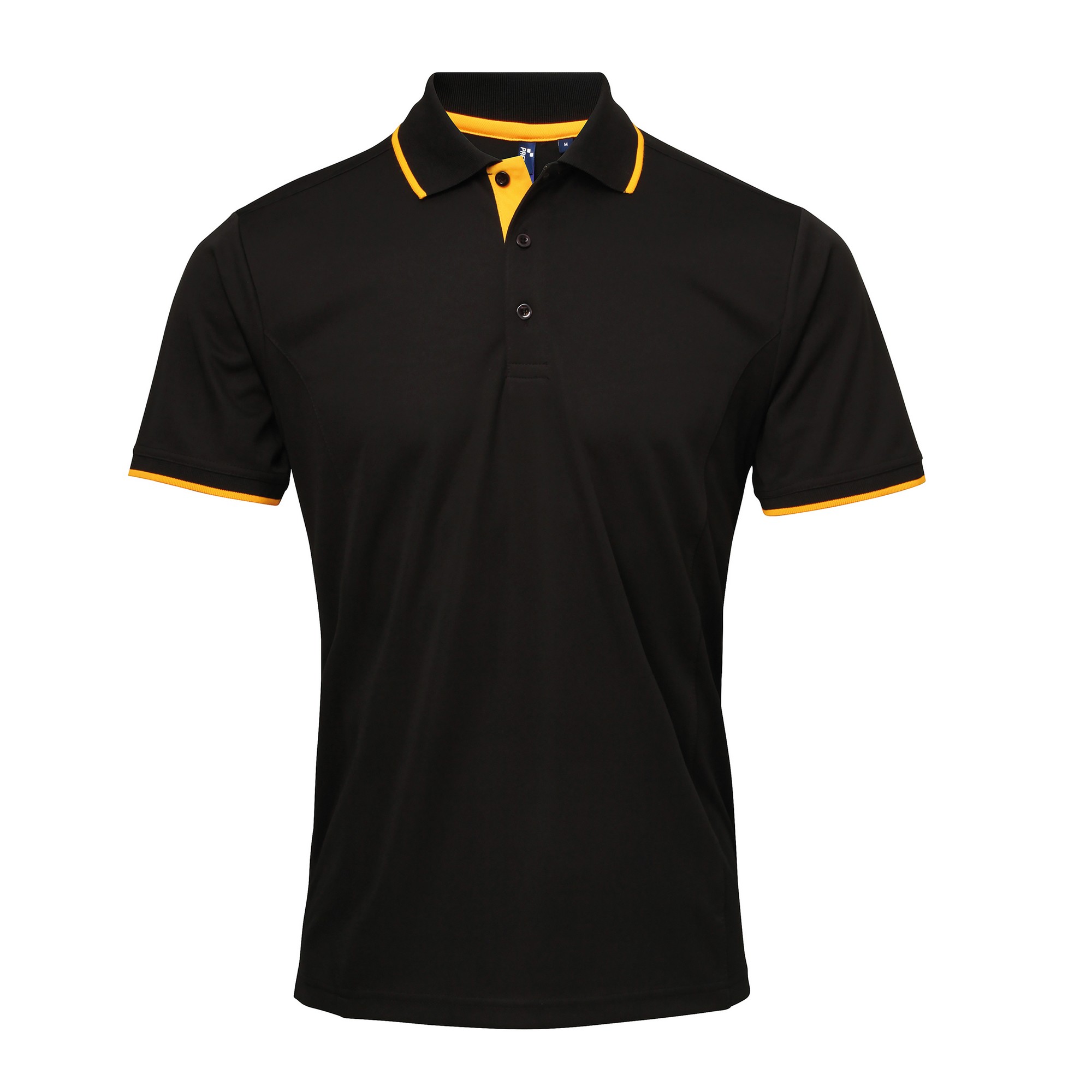 Thumbnail - Premier Mens Contrast Coolchecker Polo Shirt (Schwarz/Sonnenblume)