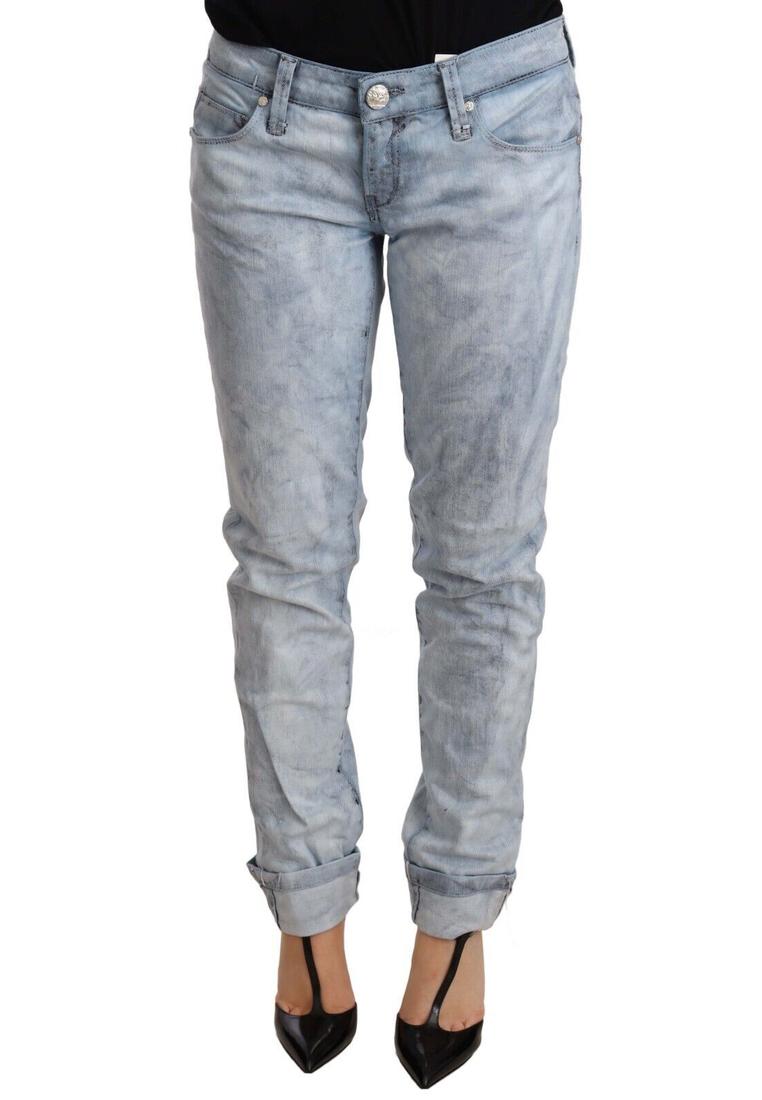 Thumbnail - Acht Damen Hellblaue Gewaschene Baumwolljeans mit Umschlagbund
