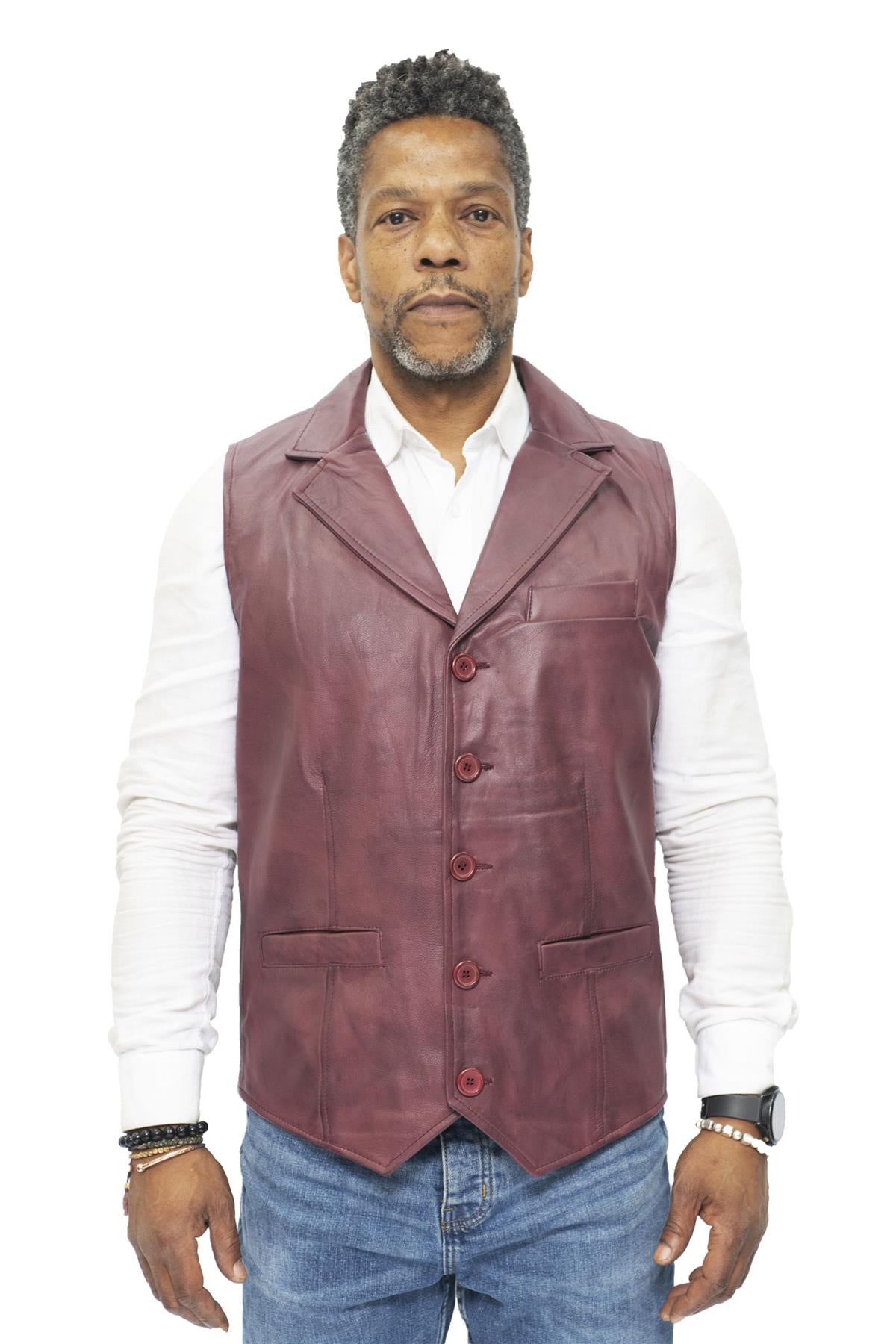 Infinity Leather Mens Smart Classic Waistcoat-Bristol - Burgundy - Size 4XL