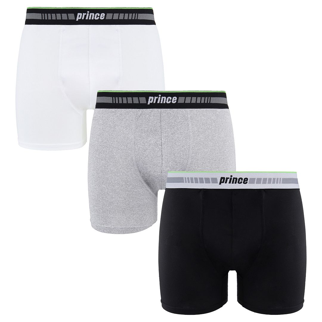 Prince Performance Range 3 Pack Black Grey White Mens Boxers MUXPR063 - Multicolour - Size X-Large