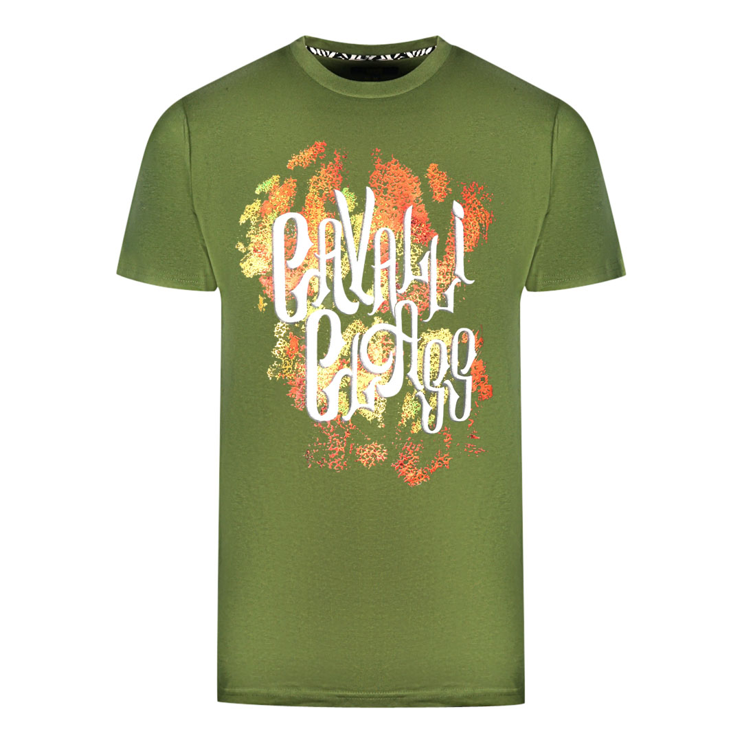 Cavalli Class T-Shirt Elegantes Herren-T-Shirt in Grün mit Druck