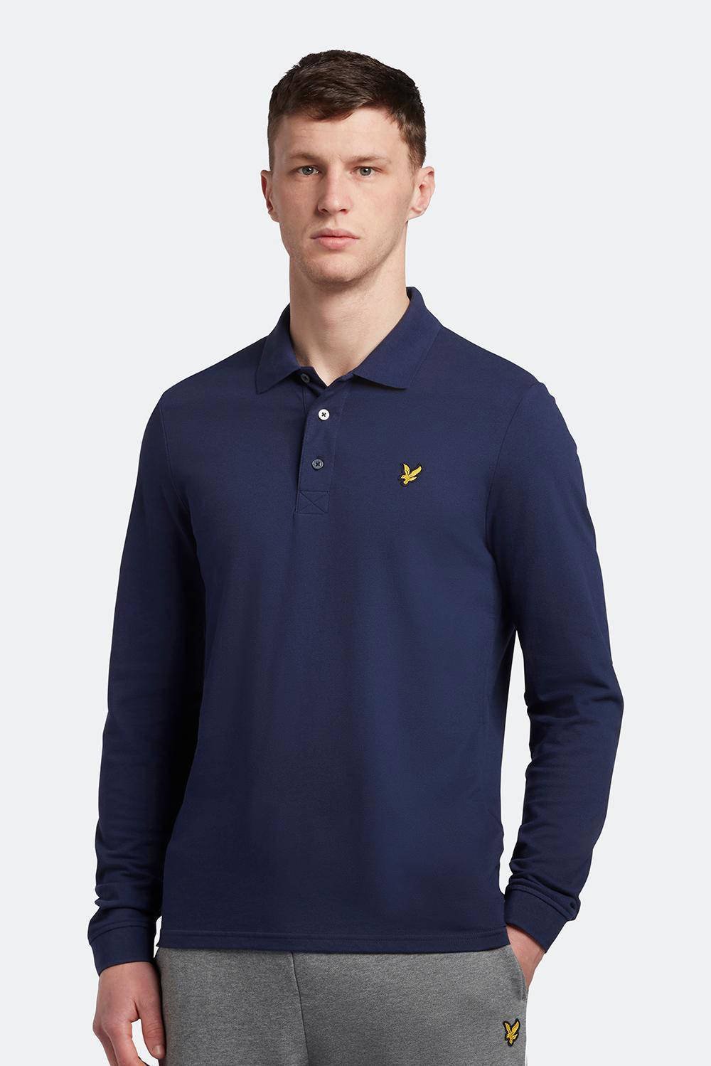 Lyle & Scott Branded Chest Logo Navy Blue Long Sleeve Polo Shirt pikéer herr – bild 4
