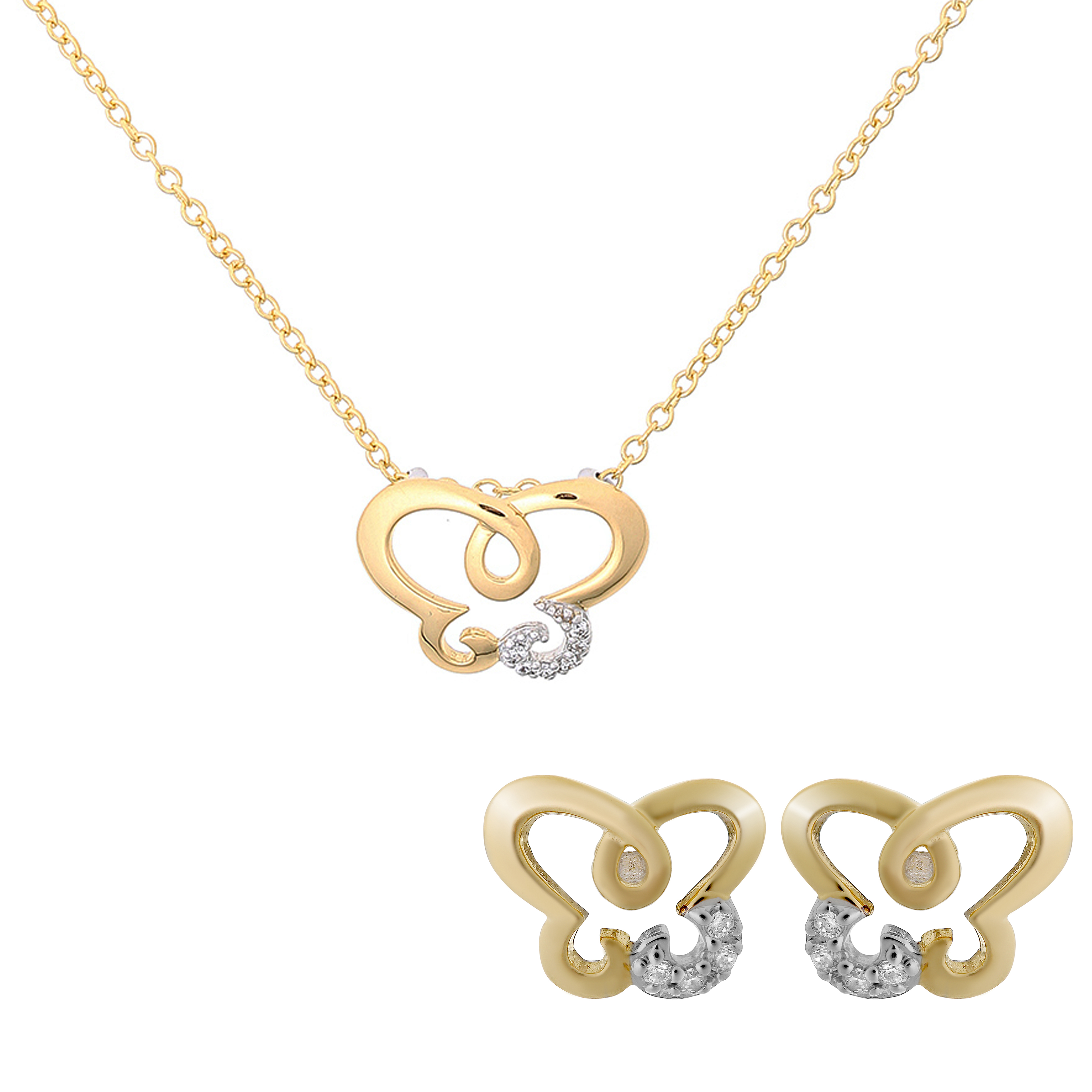 Orphelia 'Joya' Dames 925 Sterling Zilver Set: Ketting-Hanger + Oorbellen - Zilver/Goud SET-7088/1