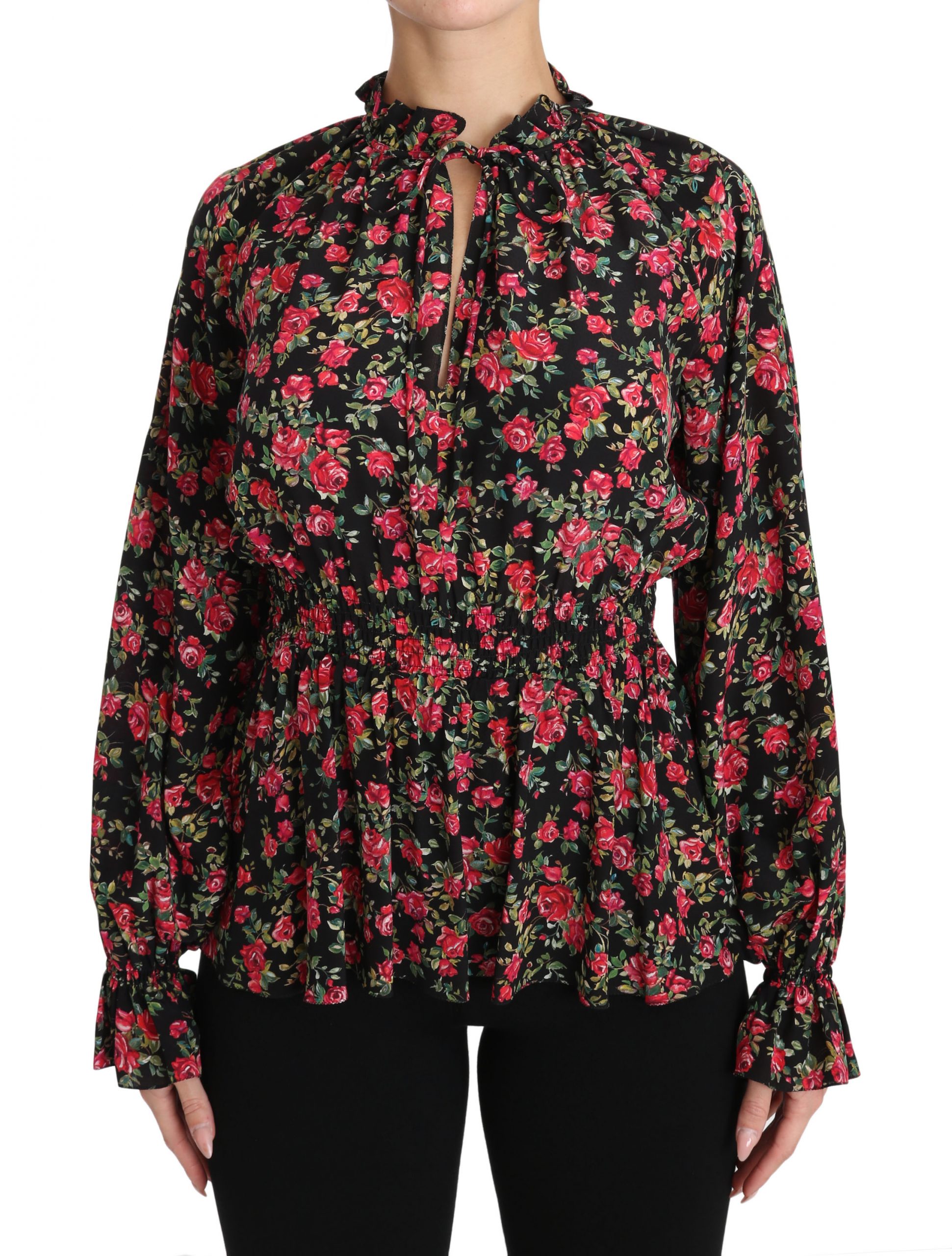 Dolce & Gabbana Schwarze Rose Print Blumenhemd Oberteil Bluse