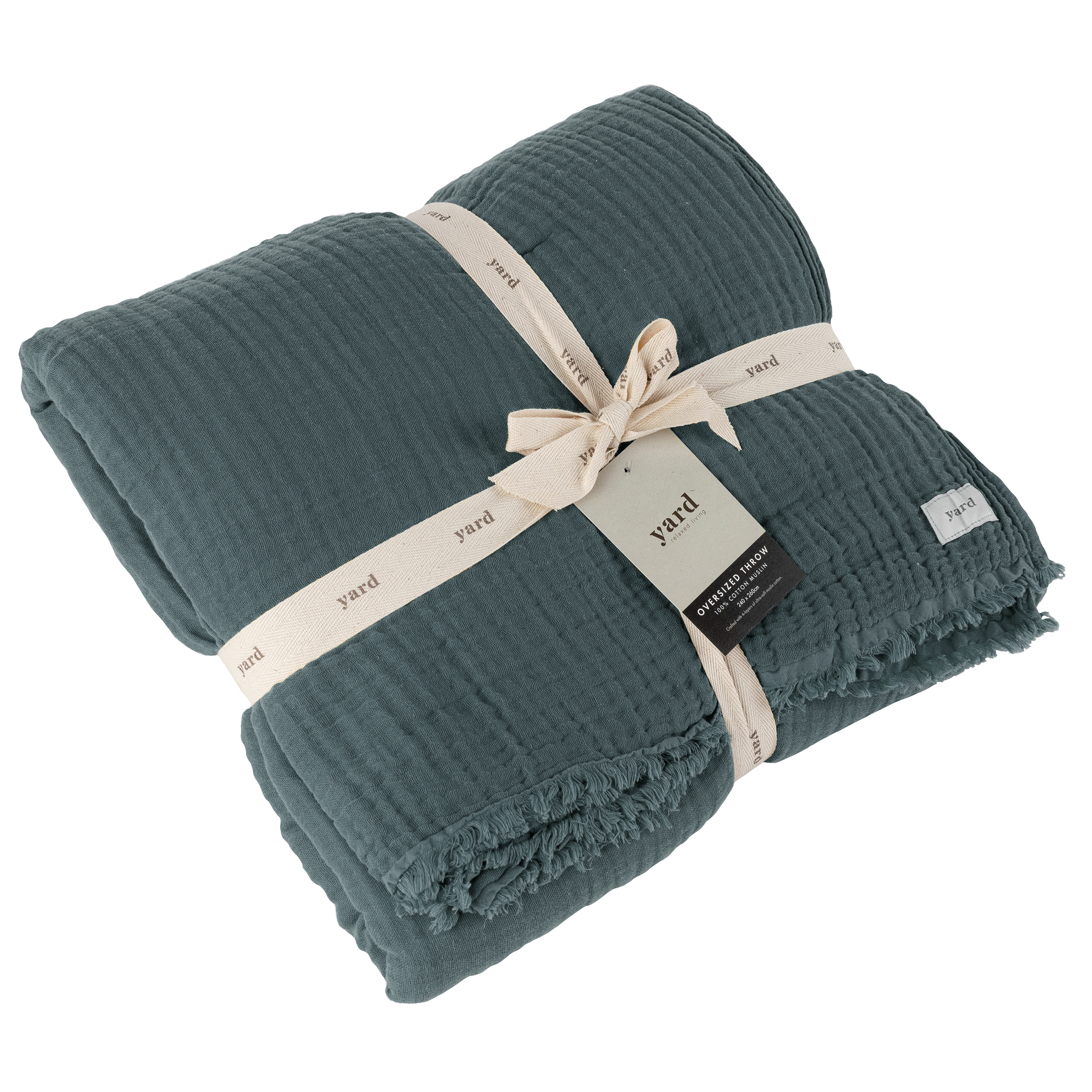 Yard Lark Crinkle Cotton Fringed Throw - Blue - One Size