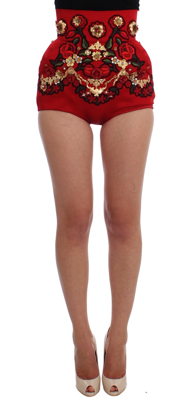 Thumbnail - Dolce & Gabbana Rote Seidenkristallrosen-Shorts