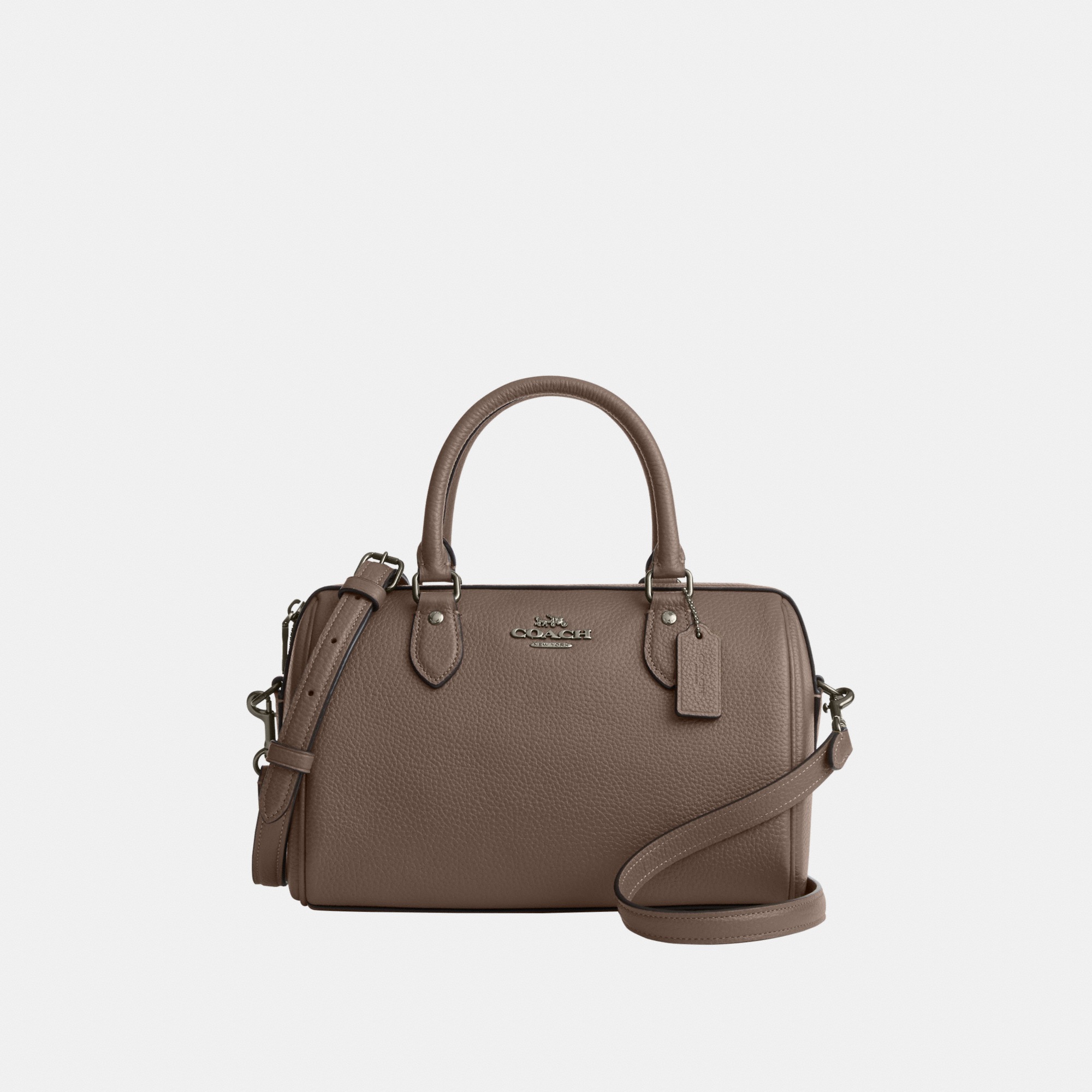 Coach Womens Rowan Satchel in Refined Pebbled Leather – Grey – One Size