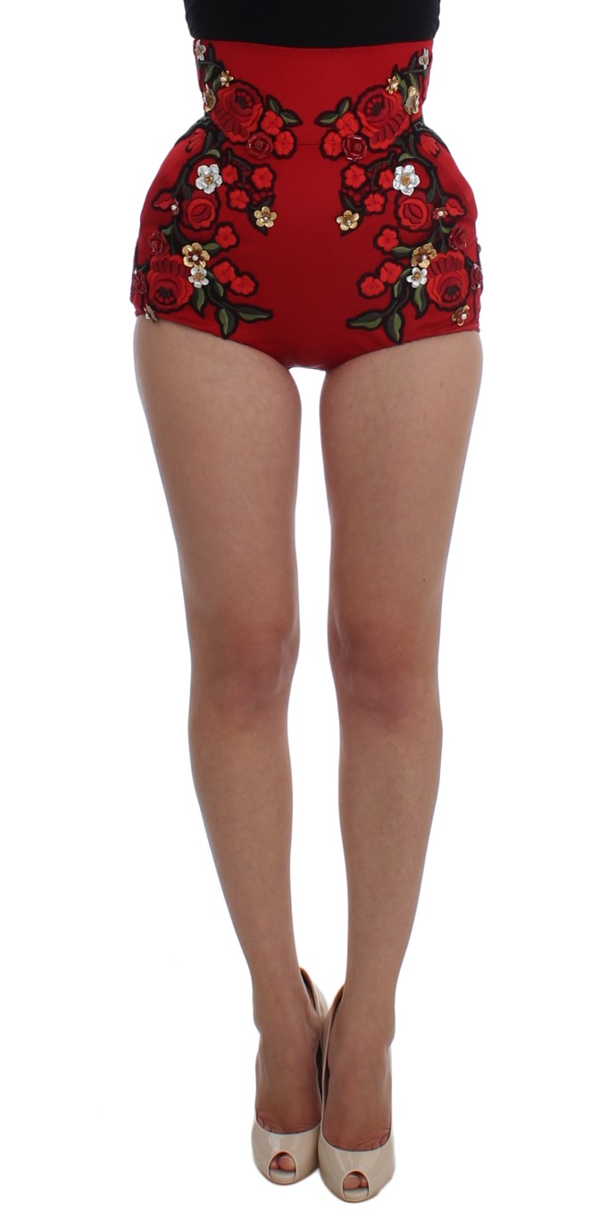 Thumbnail - Dolce & Gabbana Rote Seidenrosen Sizilien Shorts