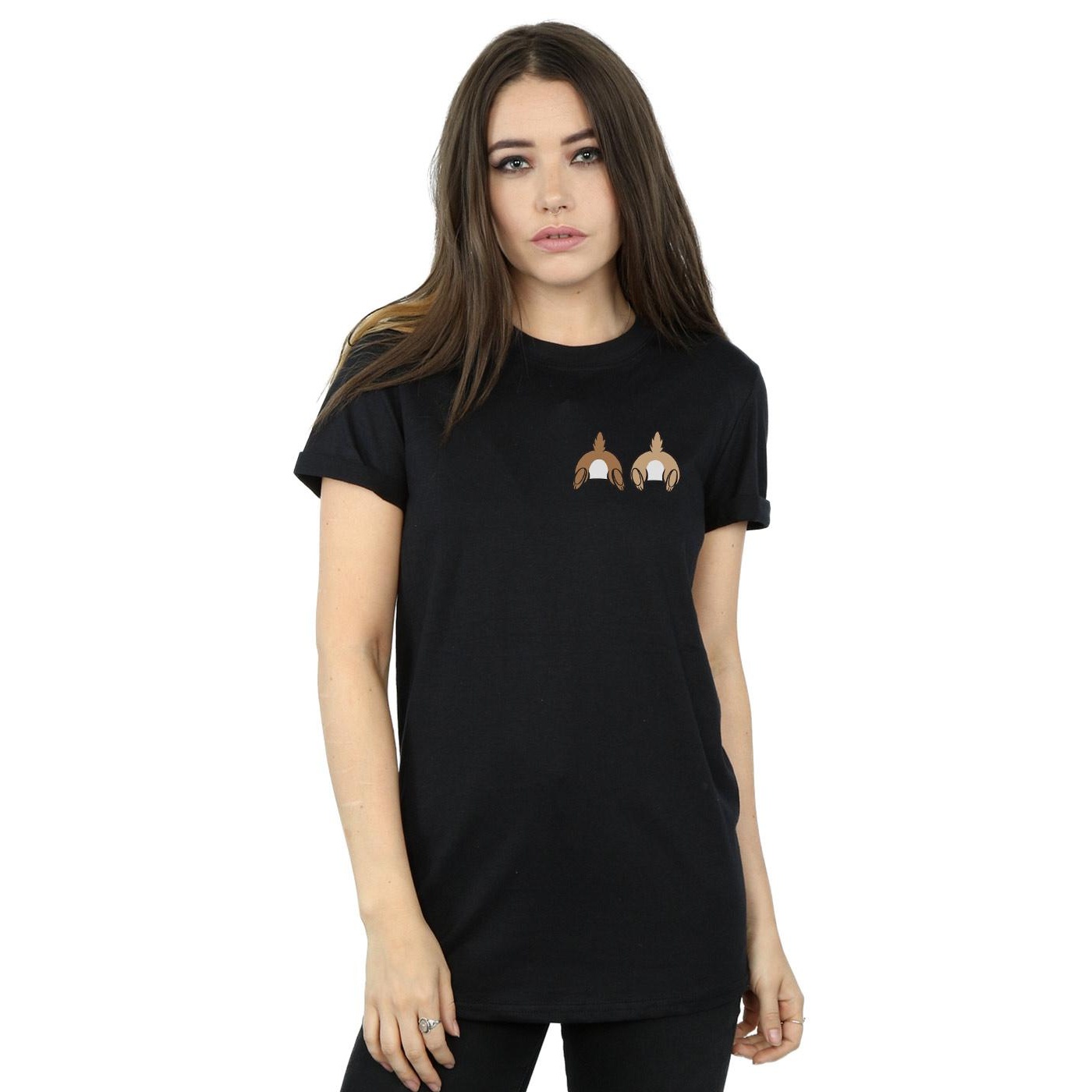 Disney Womens/Ladies Chip N Dale Backside Breast Print Cotton Boyfriend T-Shirt (Black) dam – bild 2
