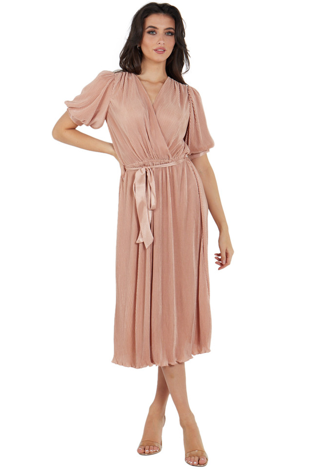 Midikleid mit kurzen Ärmeln und Plisseewickelung