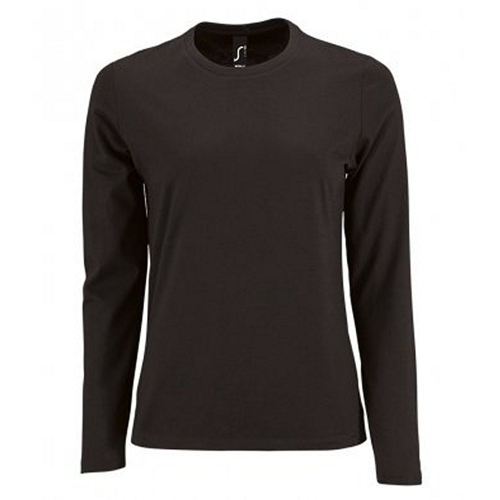 Thumbnail - SOLS Damen T-Shirt Imperial, langärmlig (Schwarz)