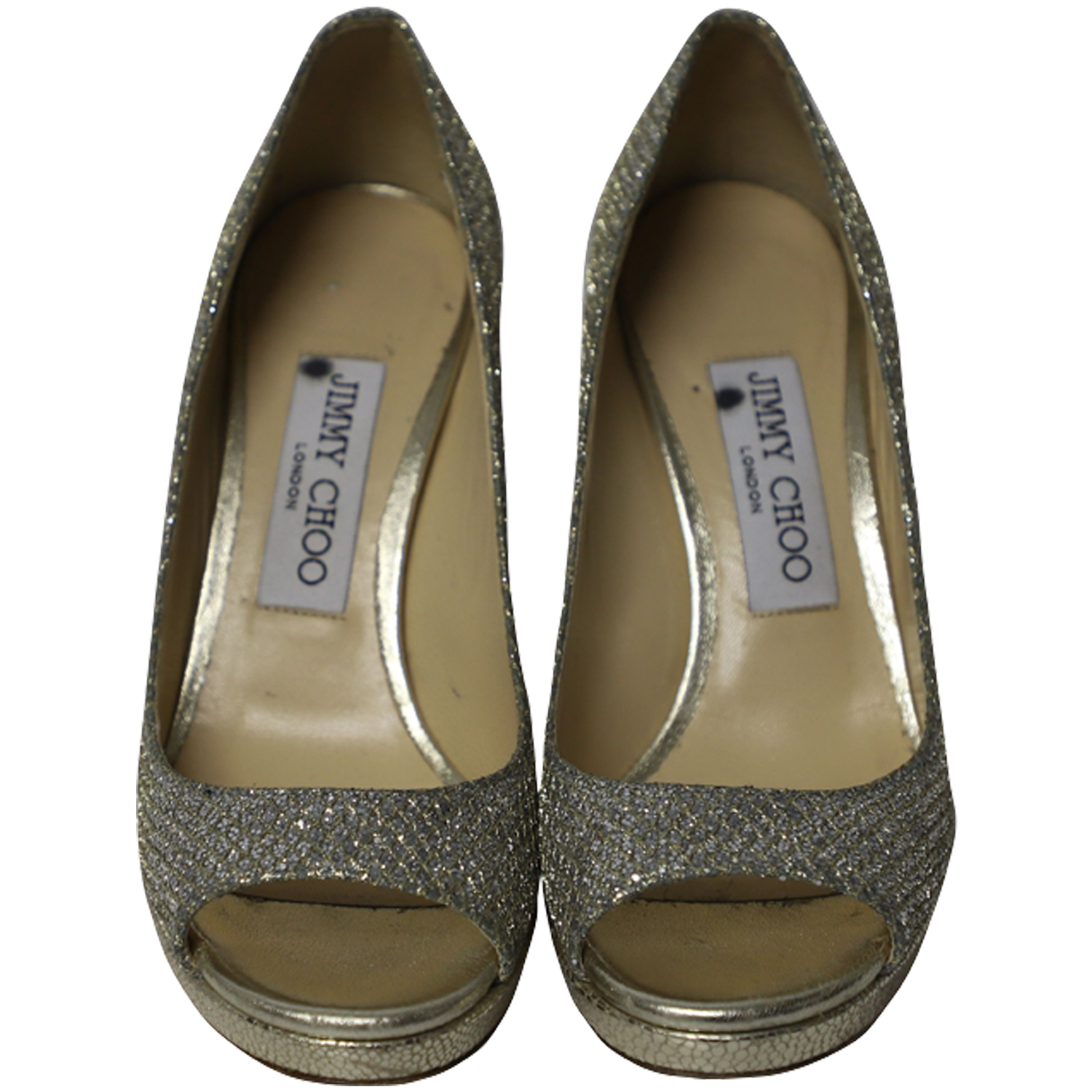 Jimmy Choo Metallisk Luna Öppen Tå Pumpar i Guldskinn 2