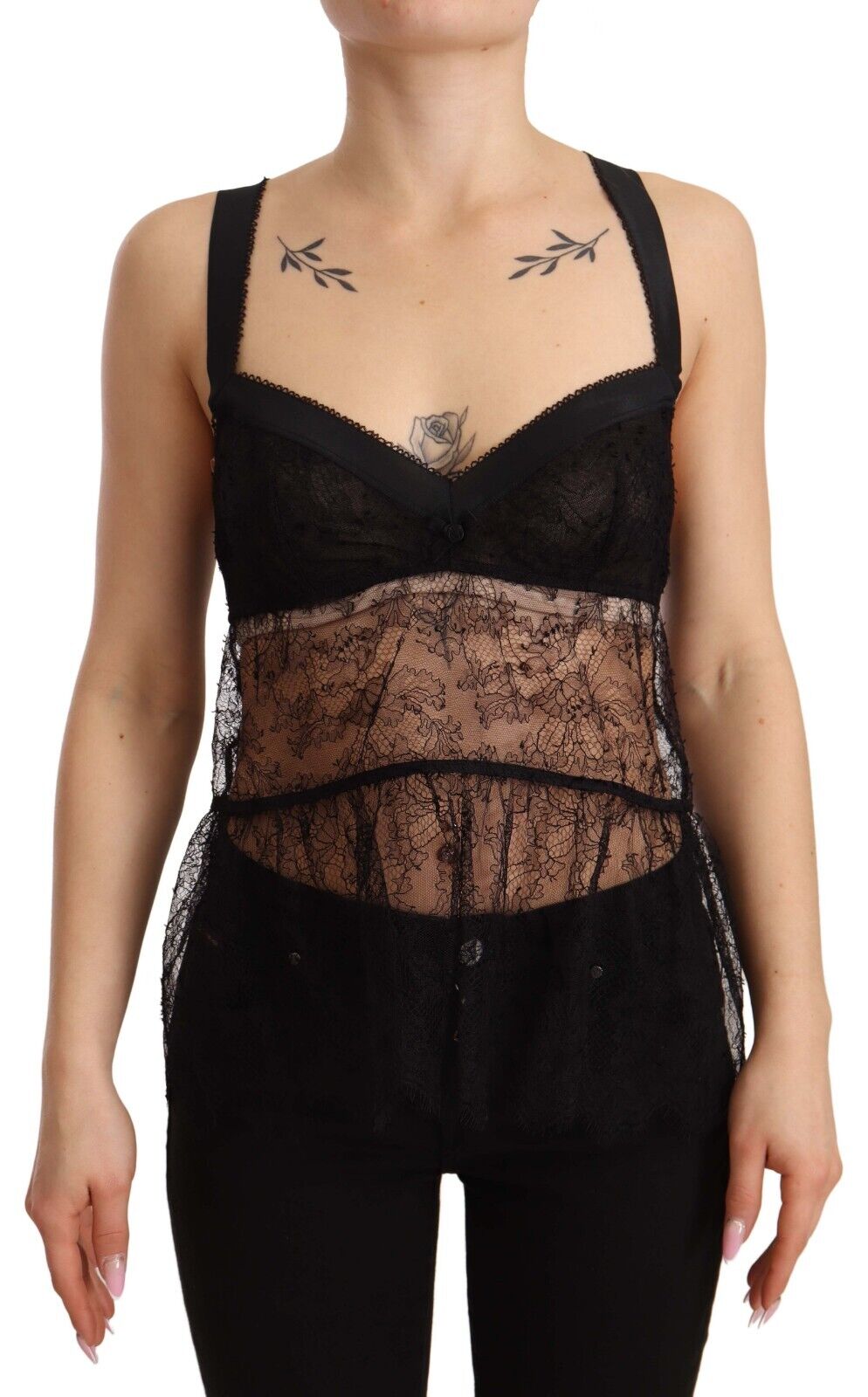 Dolce & Gabbana WoMens Black Silk Lace Babydoll Nylon Lingerie Top – Size Small
