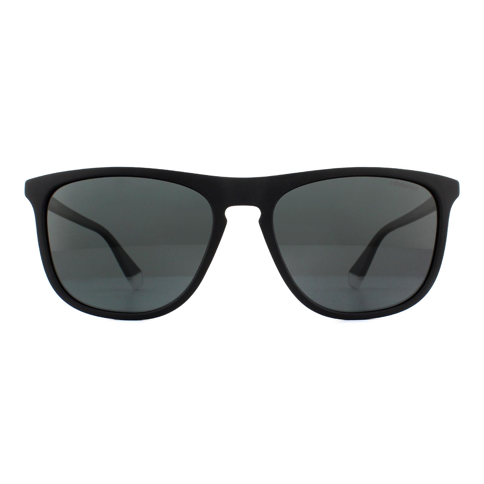 Thumbnail - Polaroid Rectangle Mens Matte Schwarz Grau Polarisierte Sonnenbrille