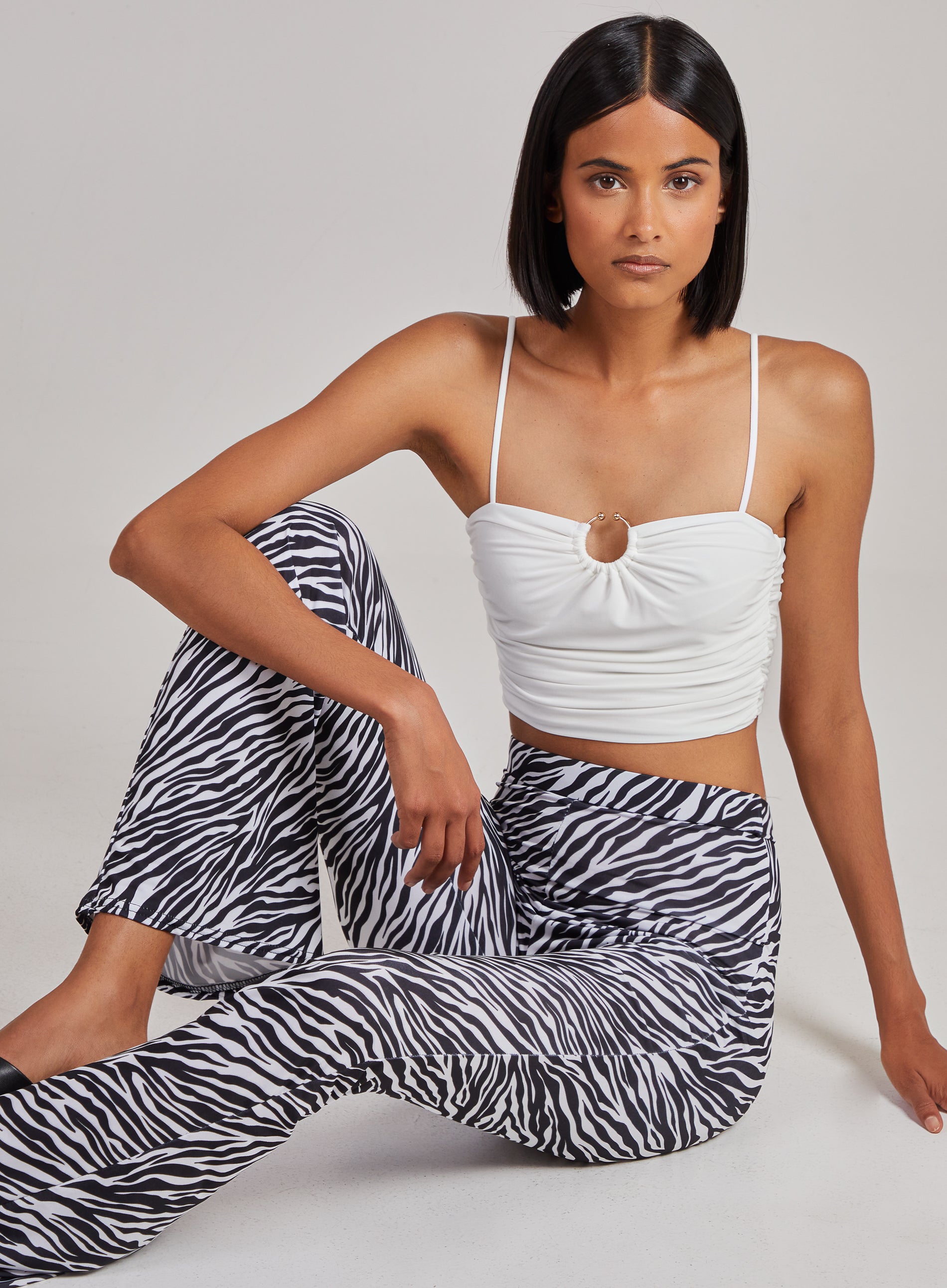 Pink Vanilla Women's Gathered Ring Detail Slinky Cami Top in Ivory | Size: Large