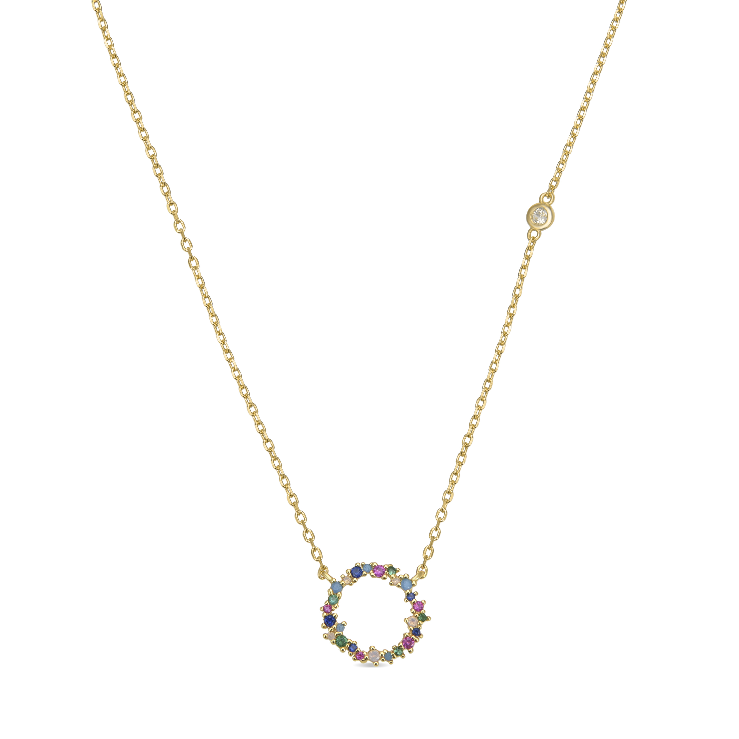 Luxenter Halsschmuck aus 925er Sterlingsilber mit mehrfarbigen Zirkonias in 18K Gelbgold - Thilak