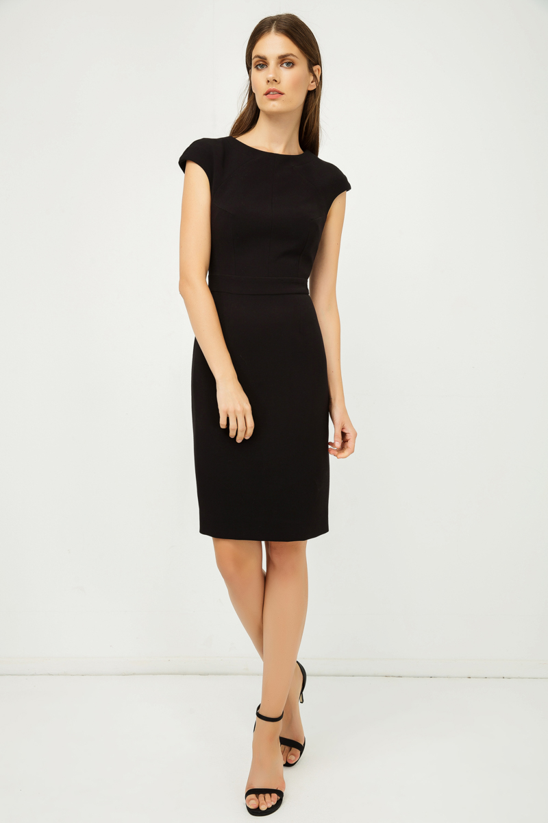 Thumbnail - Unifarbenes Kleid mit Cap-Ärmeln Schwarz Farbe.