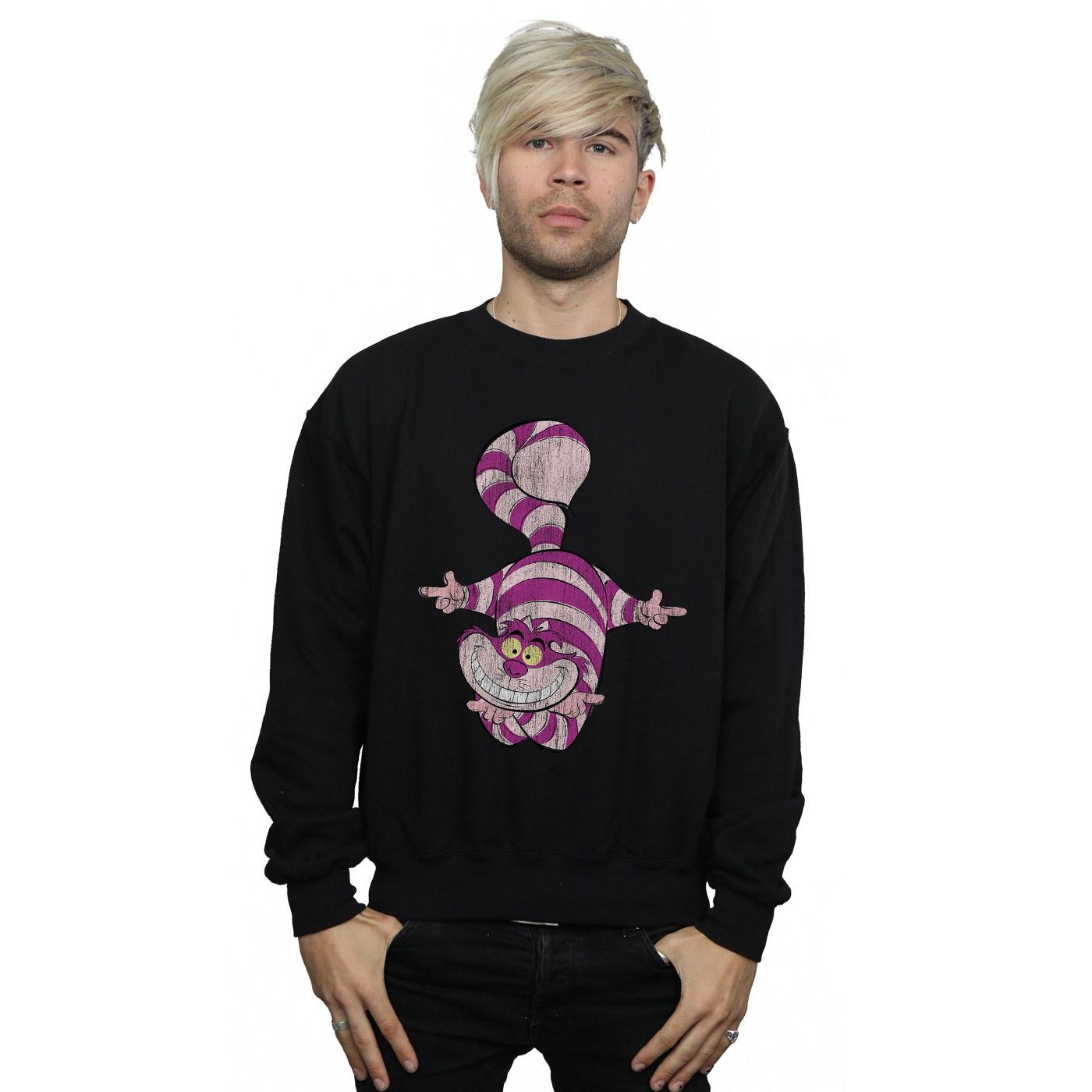 Disney Mens Alice In Wonderland Cheshire Cat Upside Down Sweatshirt (Black) herr – bild 2