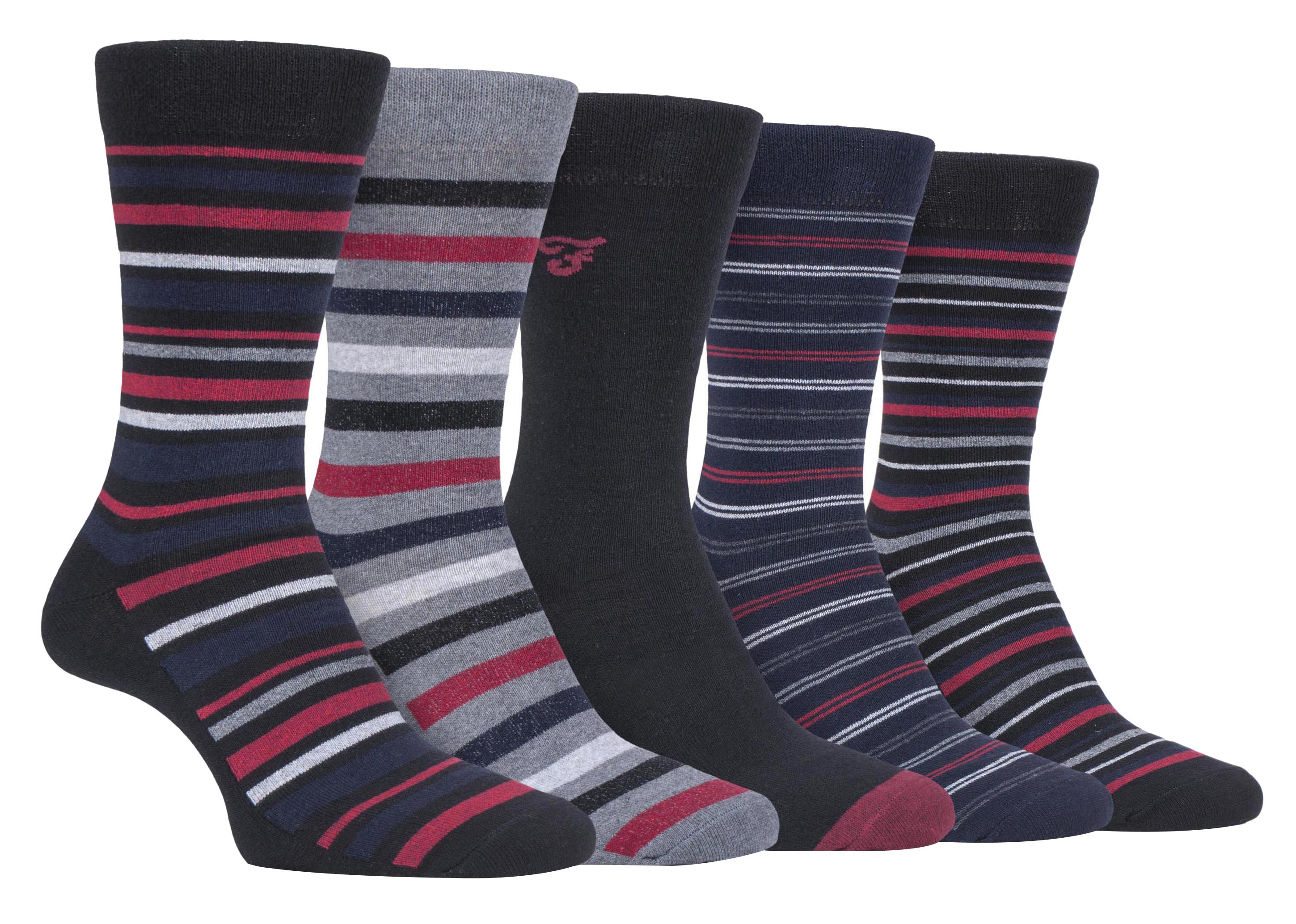 Thumbnail - Farah - 5er-Pack Herren dünne atmungsaktive klassische gestreifte gemusterte weiche Baumwolle Kleid Socken - FCS271BLKBE...