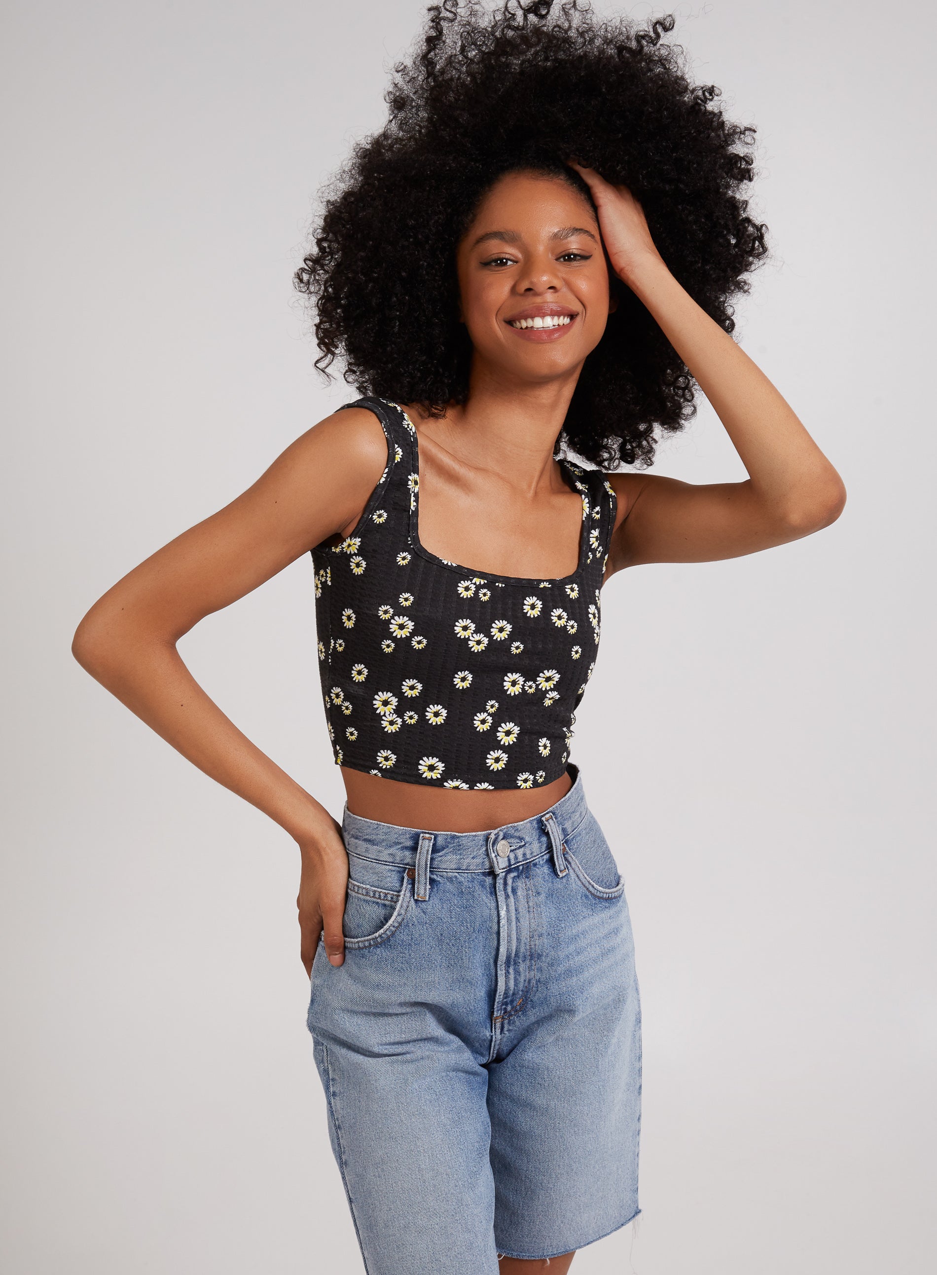 Pink Vanilla Women's Floral Crop Top in Black | Size: Large