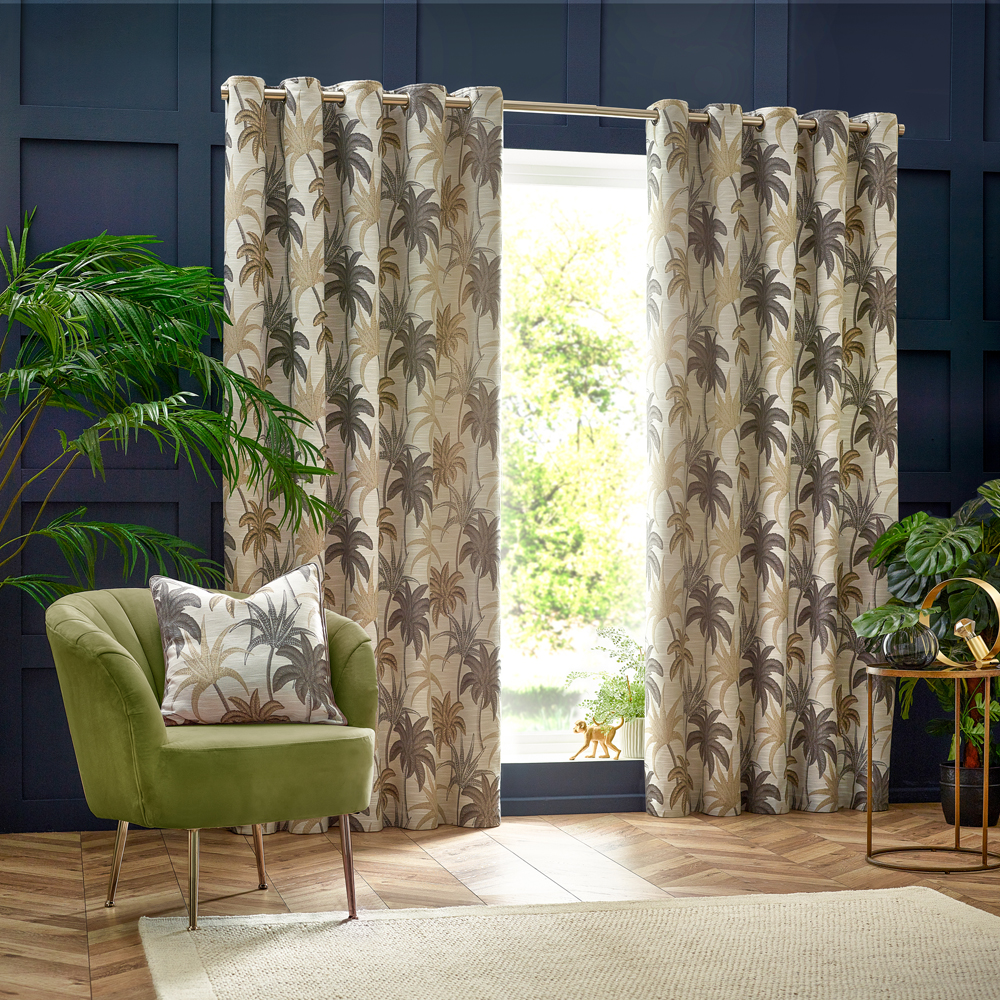Wylder Galapagos Eyelet Curtains - Beige - Size 117 Cm X 137 Cm