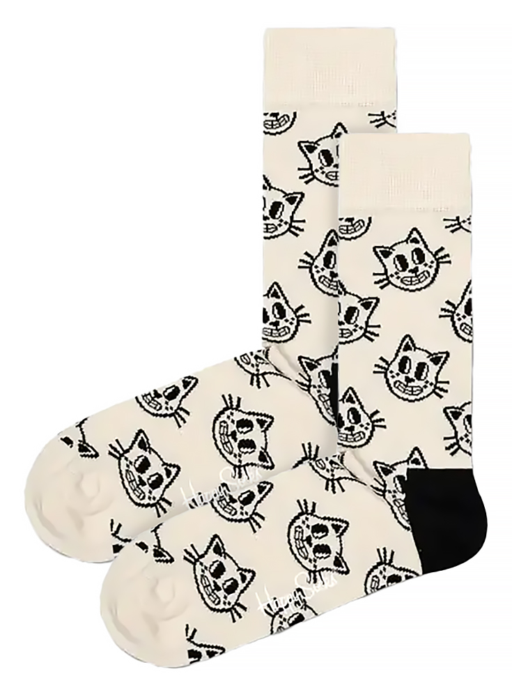 Thumbnail - Happy Socks Neuheiten Bunte Helle Baumwollmischung Katzenstrümpfe - Weiß