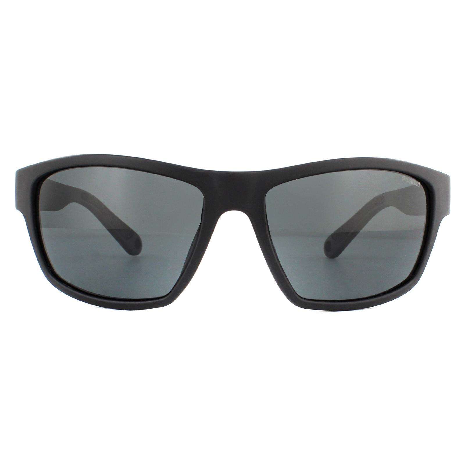 Thumbnail - Polaroid Sport Wrap Mens Schwarz Grau Polarisierte Sonnenbrille