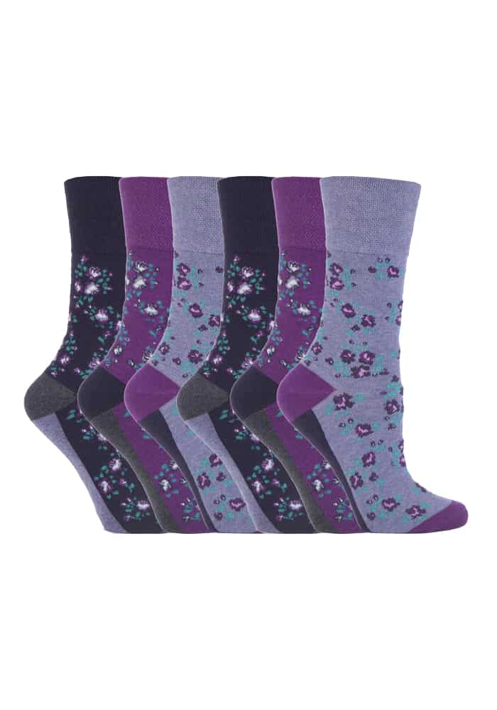 Gentle Grip Womens - 6 Pairs Ladies Non Elastic Socks - GG57 - Purple Cotton - Size UK 4-8