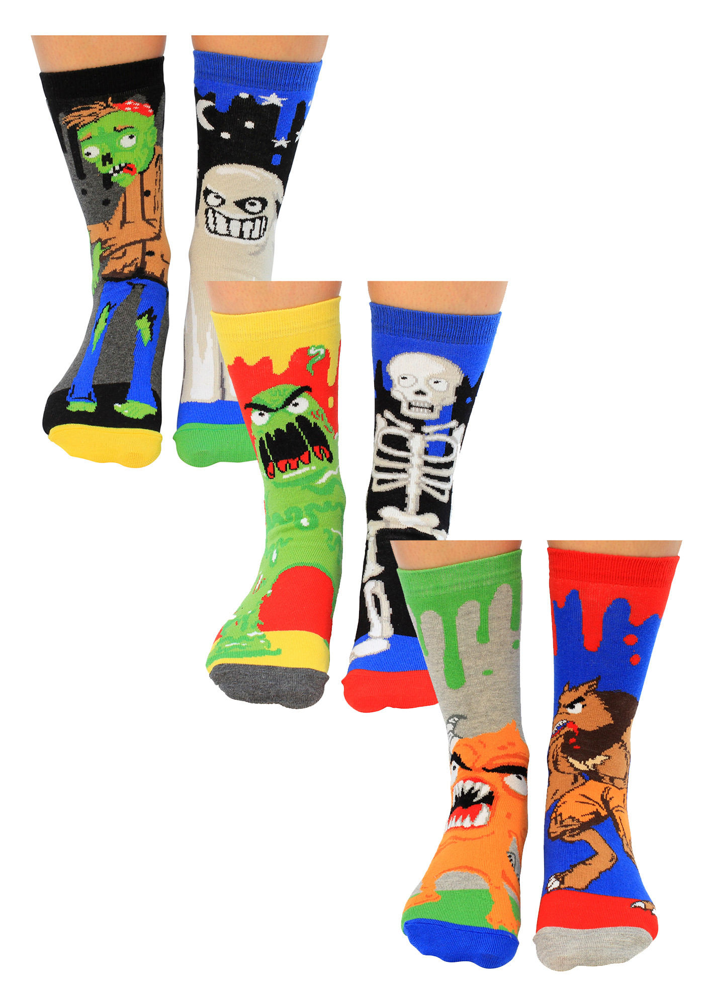 UNITED ODD SOCKS - 6-Paar Jongens Zombie Katoenen Odd Socks in Geschenkdoos - Zombodieën