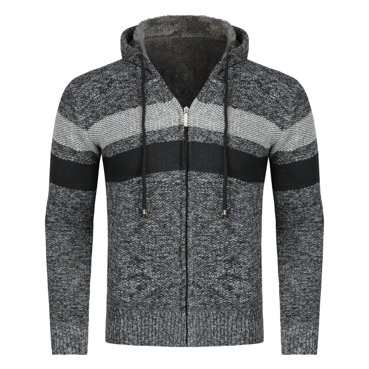 Thumbnail - Herren Winter ubergangsjacke Strickjacke mit Kapuze Gefuttert Grobstrick Kapuzen Warme Jacke Dunkelgrau