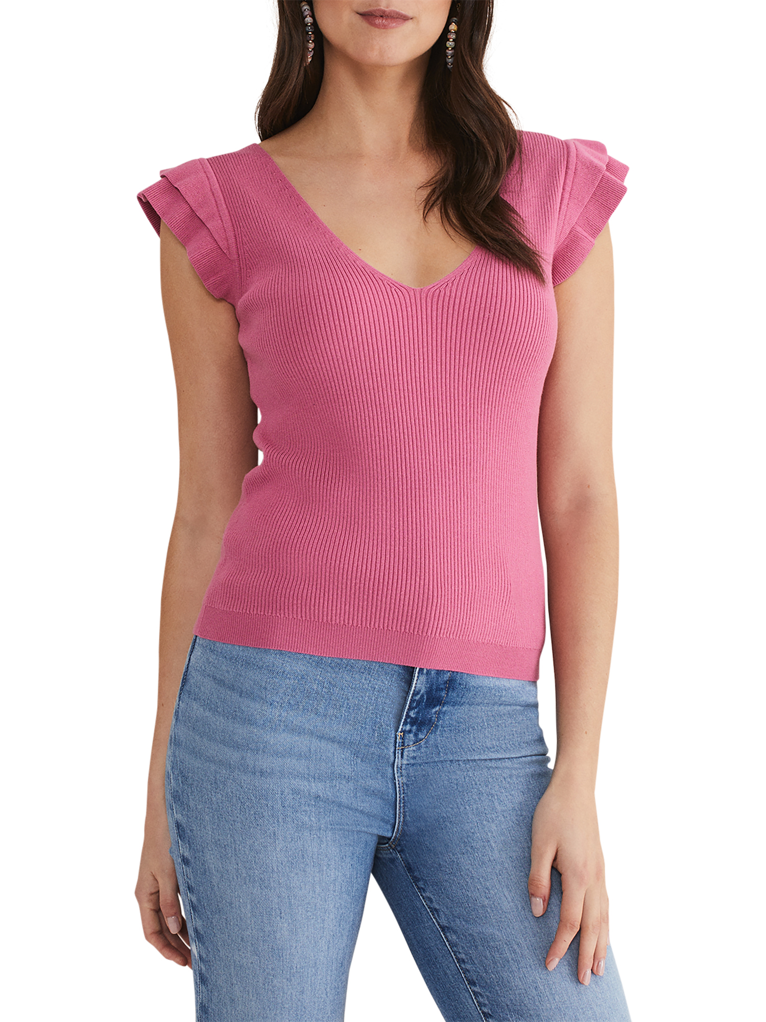 Phase Eight Womens Flory Frill Sleeve Vest - Pink - Size 12 UK